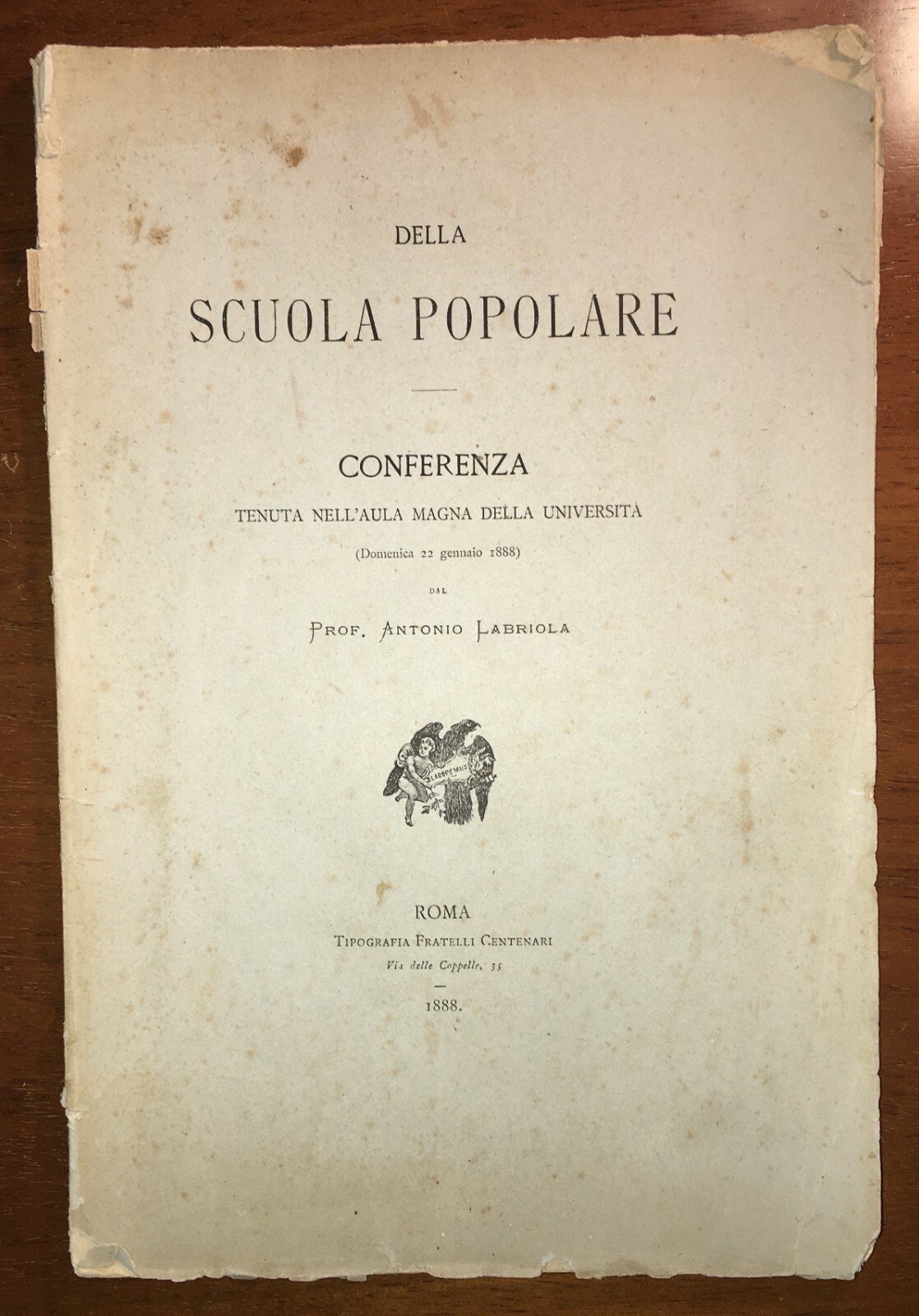 Pedagogia Scuola Popolare Labriola Società Degli Insegnanti Conferenza 1888