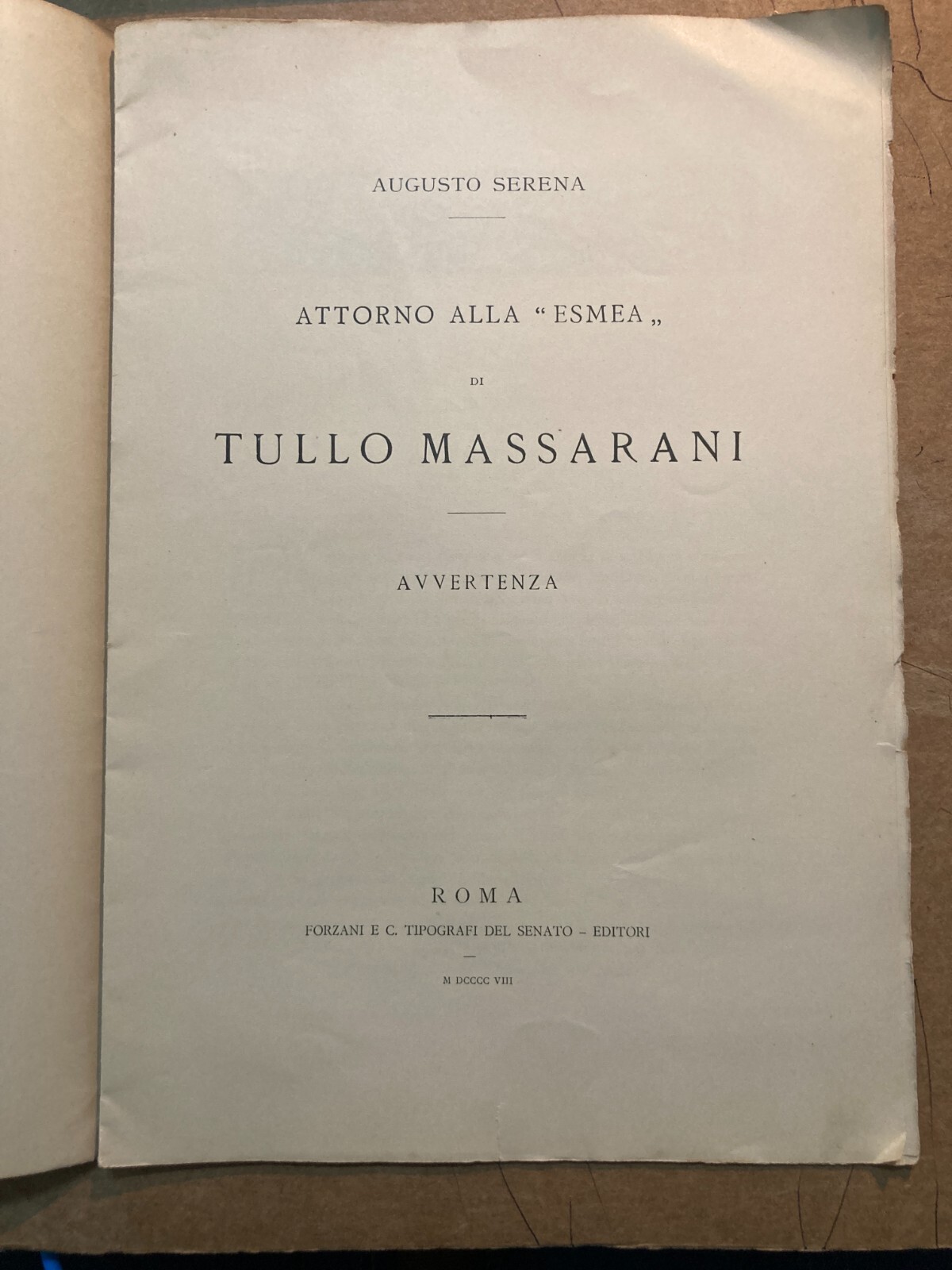 Massarani, Esmea, Antica Edizione, Augusto Serena, 1908