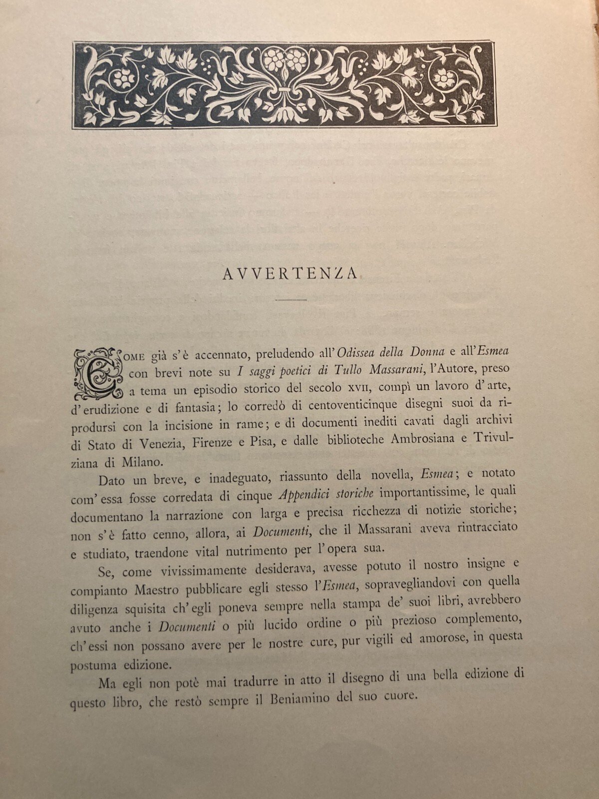 Massarani, Esmea, Antica Edizione, Augusto Serena, 1908