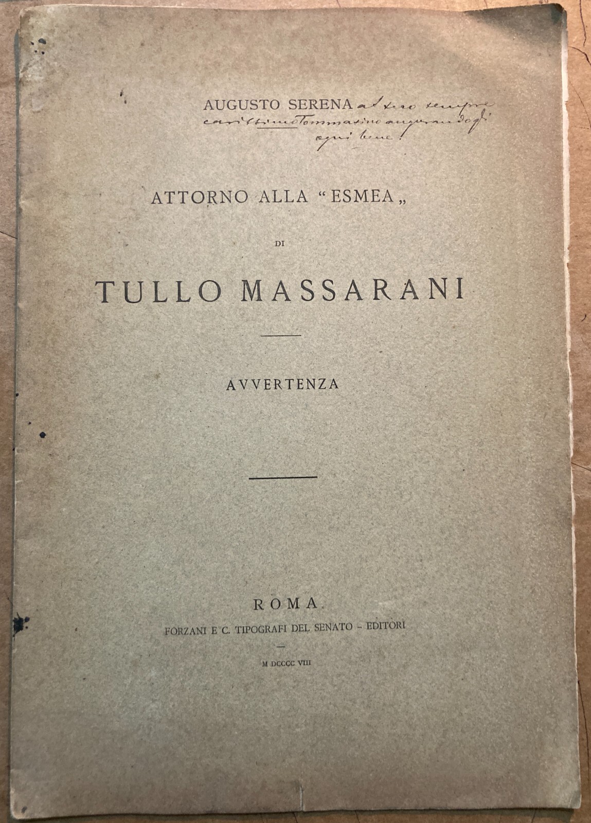 Massarani, Esmea, Antica Edizione, Augusto Serena, 1908