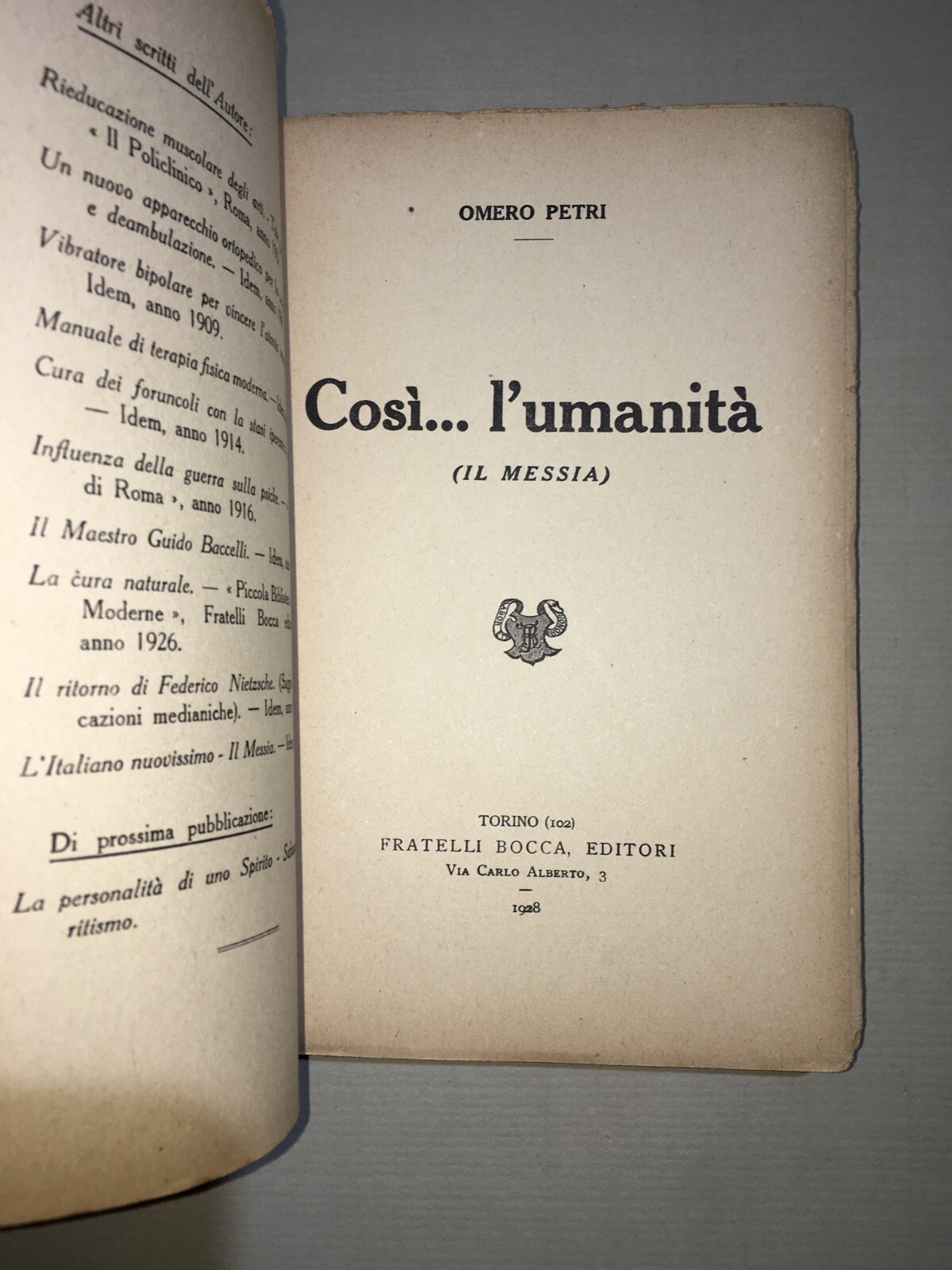 Omero Petricosi, "L'Umanità (Il Messia)". Torino, Bocca, 1928