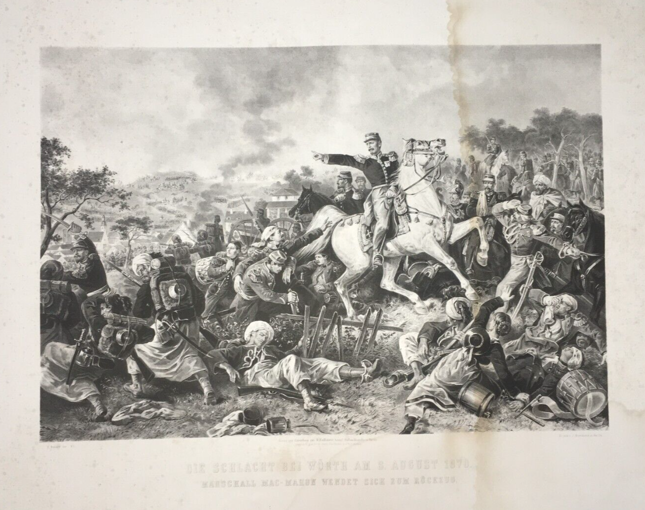Militaria: Scena Di Battaglia A Wörth, Ritirata Di Mac Mahon, 1870, Antica Incisione
