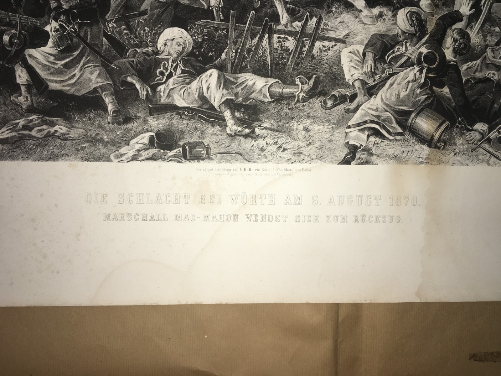 Militaria: Scena Di Battaglia A Wörth, Ritirata Di Mac Mahon, 1870, Antica Incisione