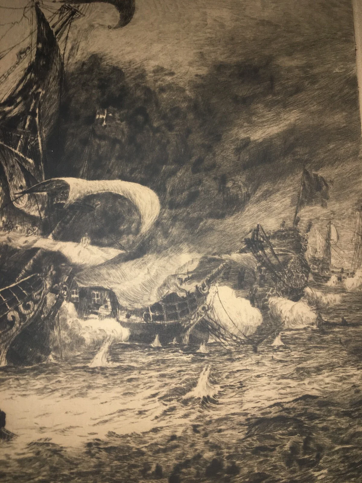 Militaria, Swedish Navy: Naval Battle of 1644, Large Engraving by Gerhard Albe (1922)