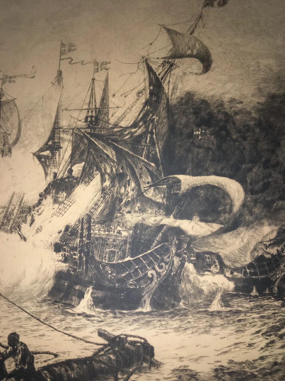 Militaria, Swedish Navy: Naval Battle of 1644, Large Engraving by Gerhard Albe (1922)