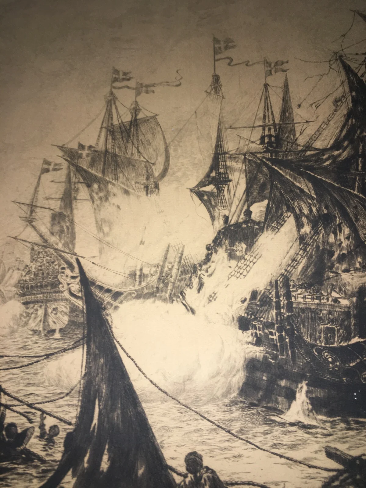 Militaria, Swedish Navy: Naval Battle of 1644, Large Engraving by Gerhard Albe (1922)