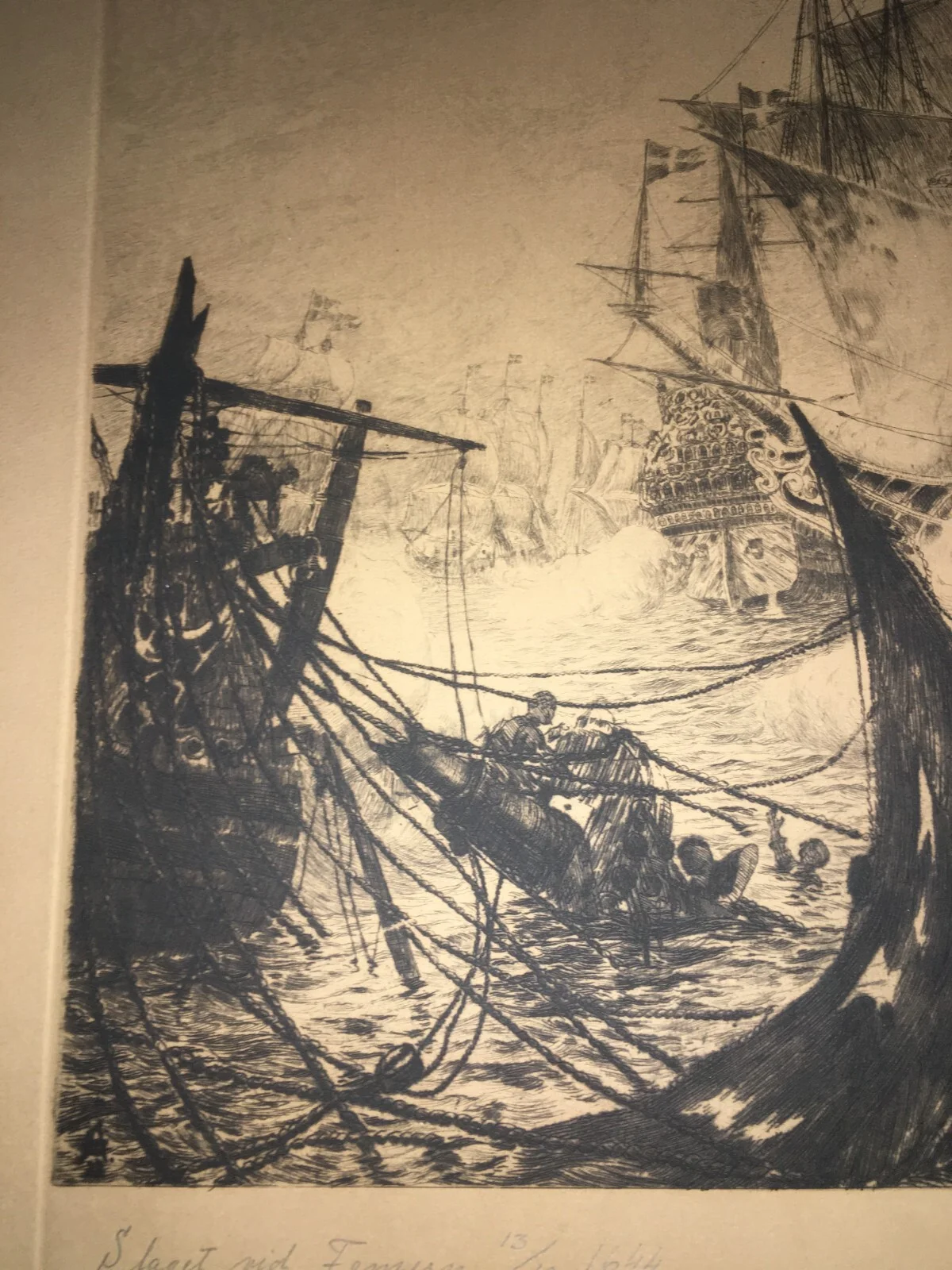 Militaria, Swedish Navy: Naval Battle of 1644, Large Engraving by Gerhard Albe (1922)