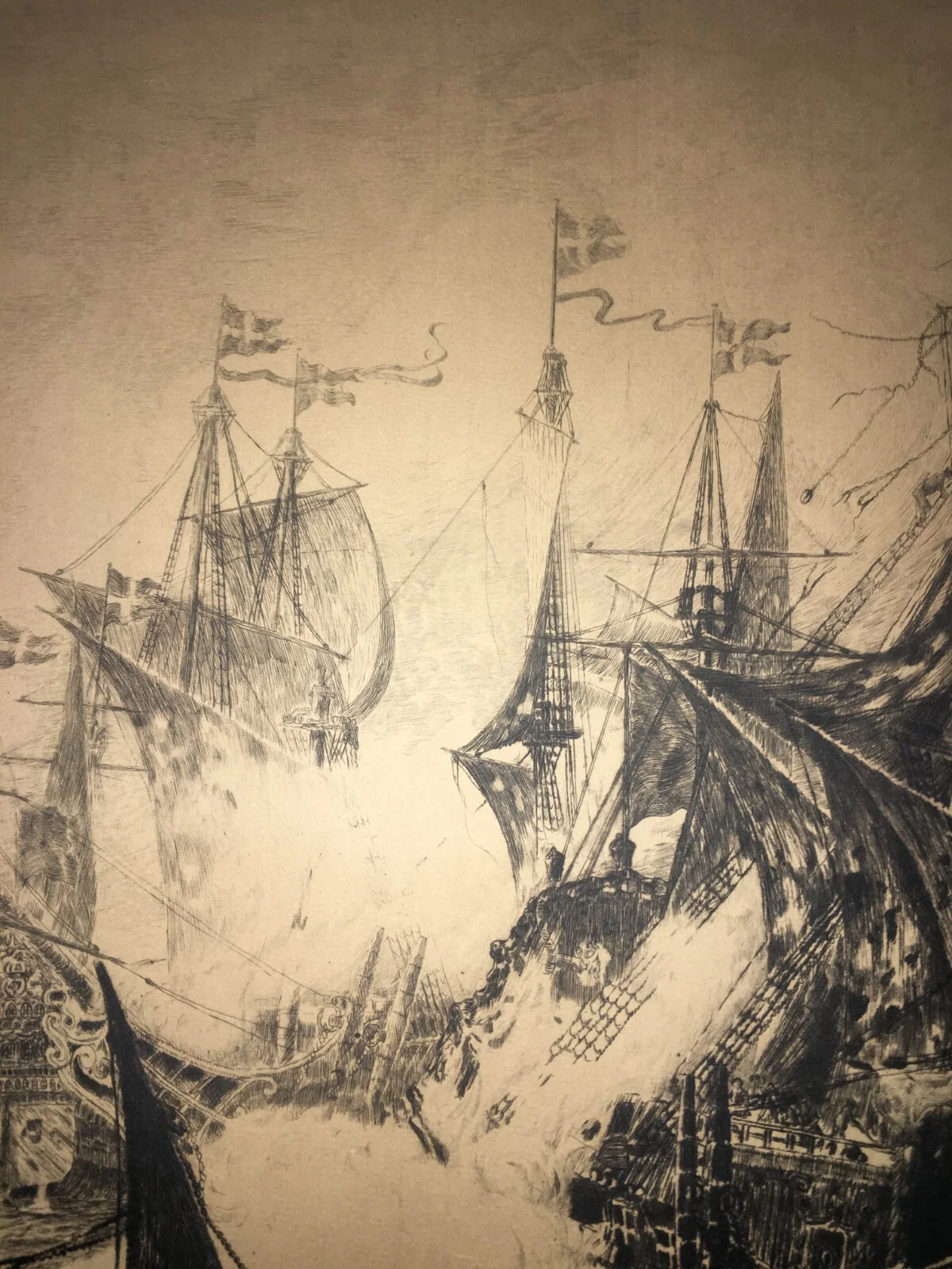 Militaria, Swedish Navy: Naval Battle of 1644, Large Engraving by Gerhard Albe (1922)
