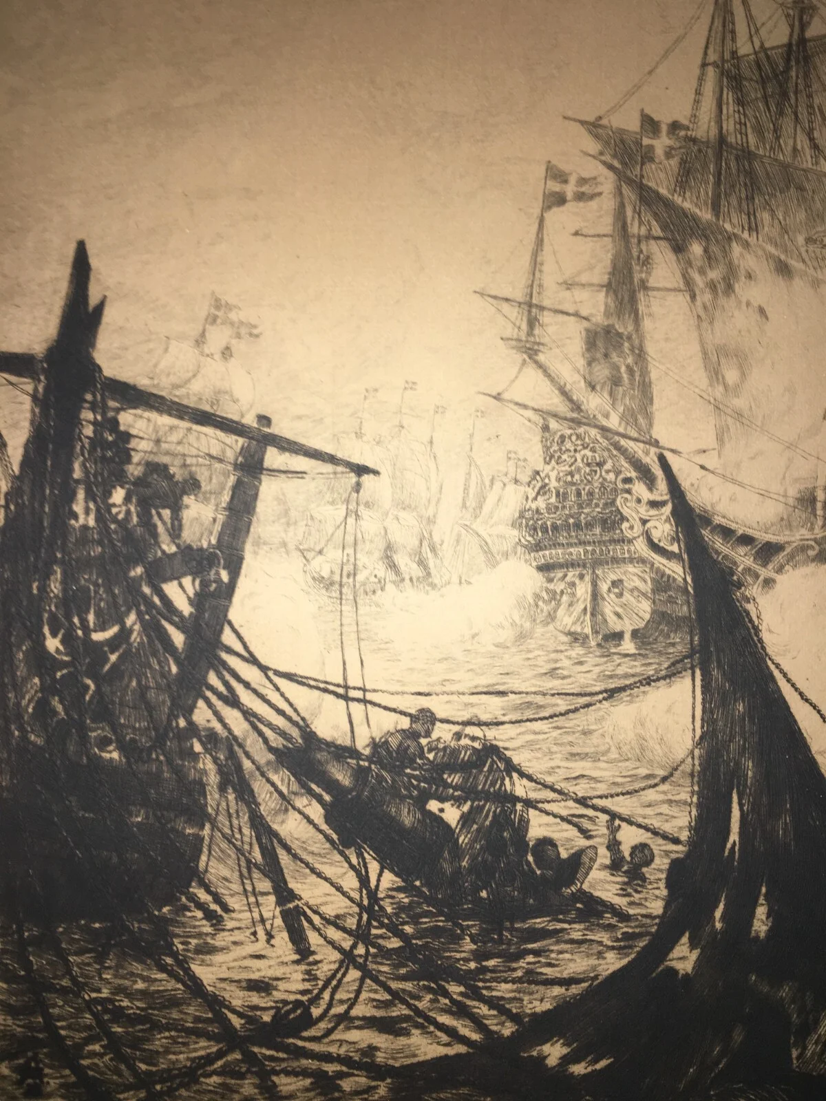 Militaria, Swedish Navy: Naval Battle of 1644, Large Engraving by Gerhard Albe (1922)