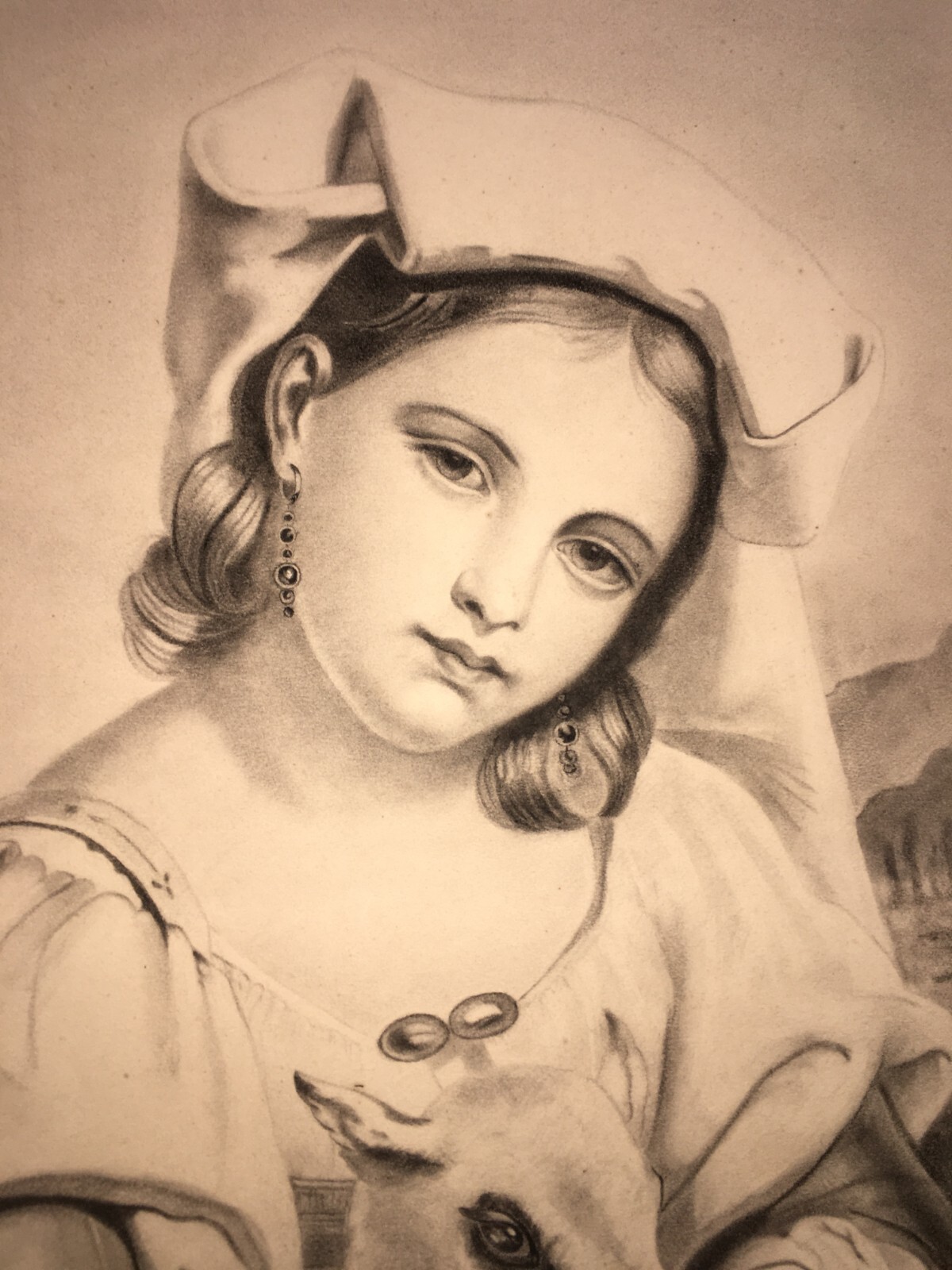 Pastorella Con Agnello, Scena Bucolica, Disegno Tecnica Mista, Primo '900