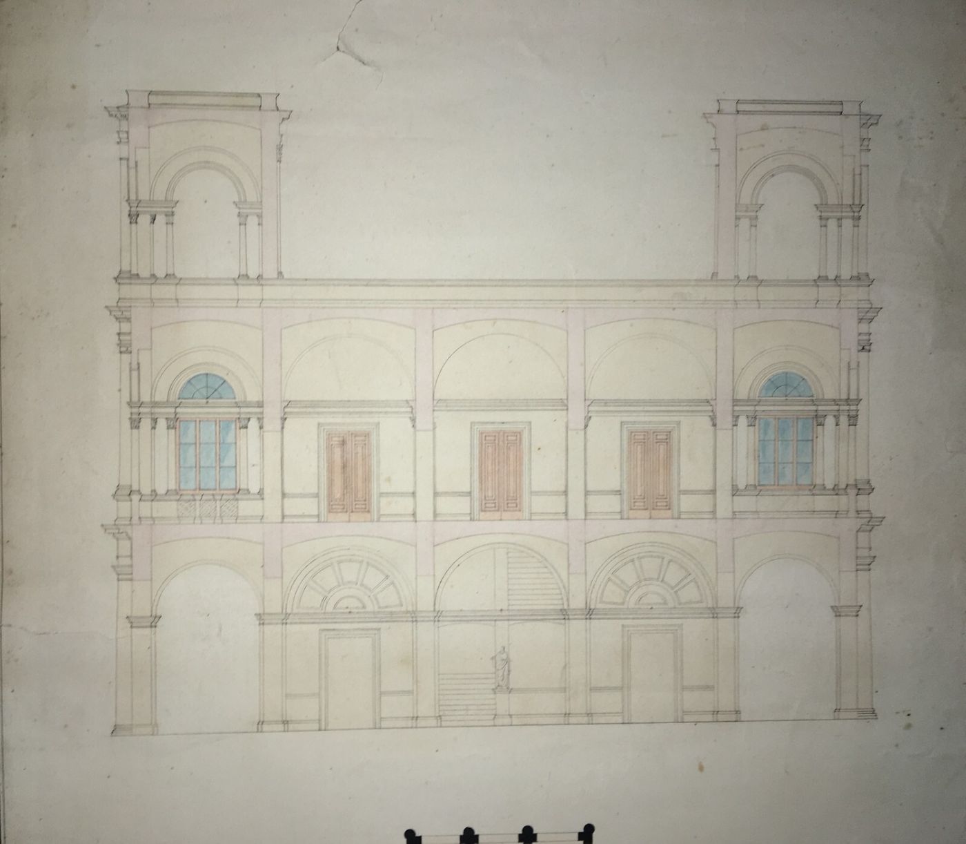 Architettura   Antico Progetto Architettonico   Palazzo   Disegno Originale d'Epoca