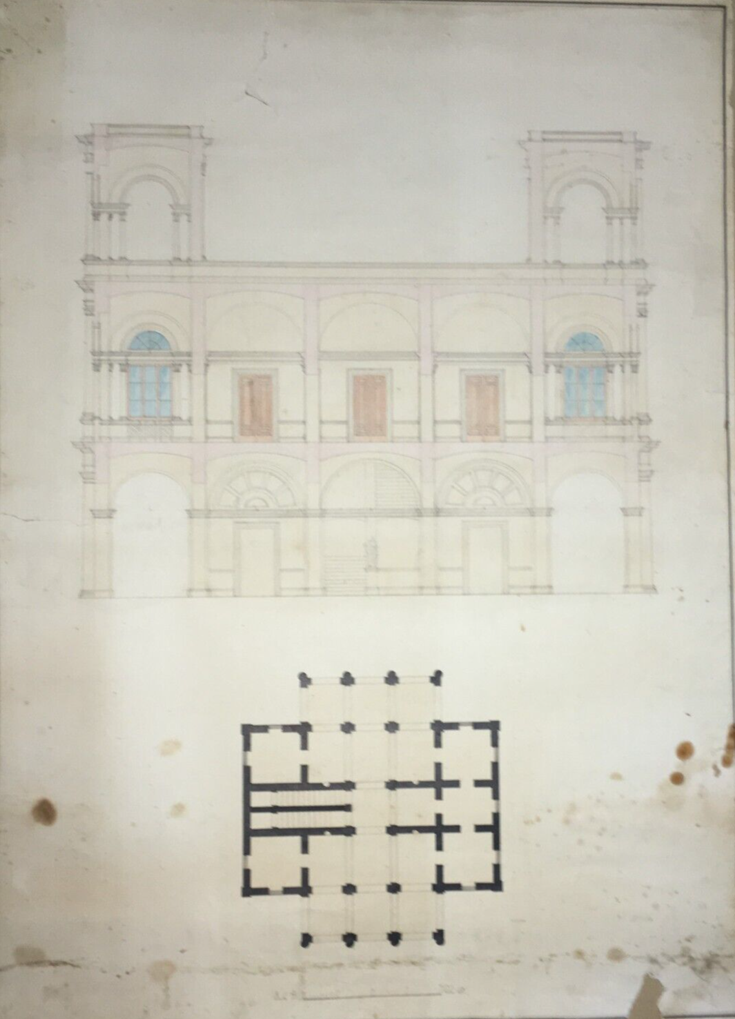 Architettura   Antico Progetto Architettonico   Palazzo   Disegno Originale d'Epoca
