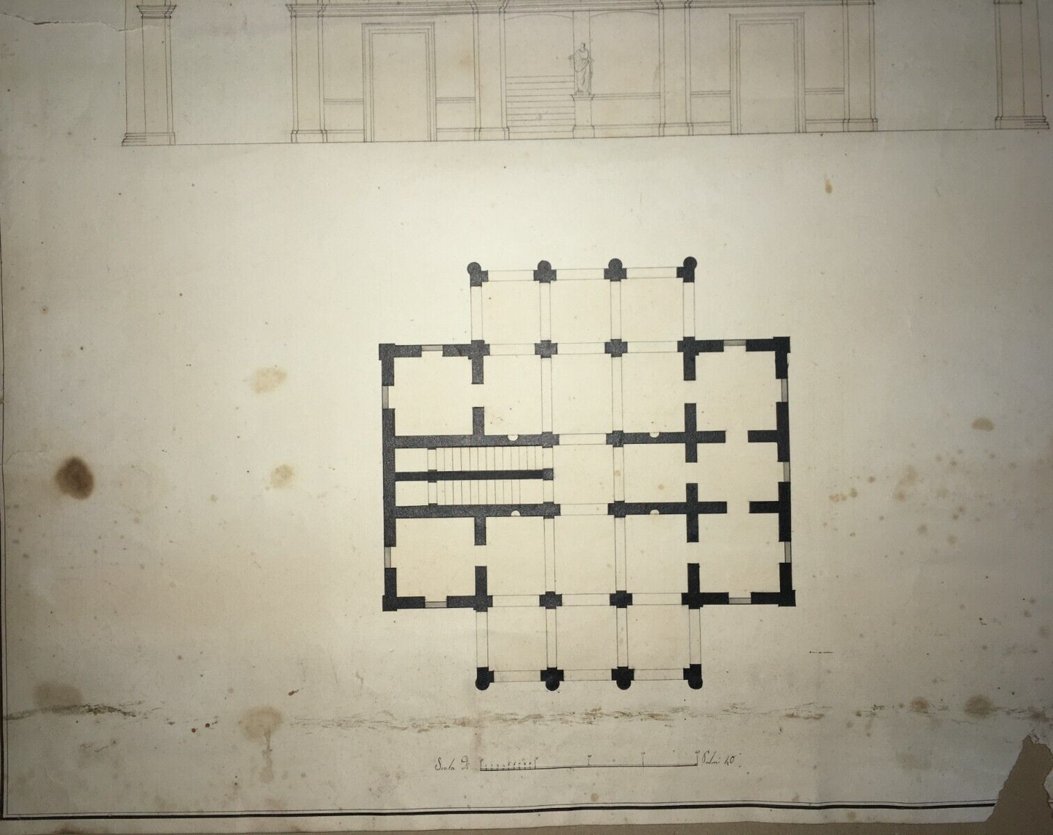 Architettura   Antico Progetto Architettonico   Palazzo   Disegno Originale d'Epoca