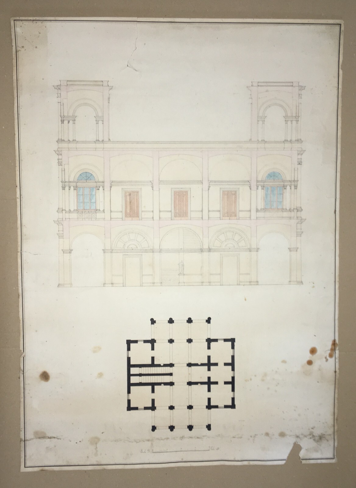 Architettura   Antico Progetto Architettonico   Palazzo   Disegno Originale d'Epoca
