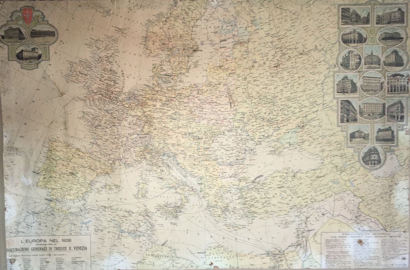 Cartografia Europea: L'Europa Nel 1926   Assicurazioni Generali