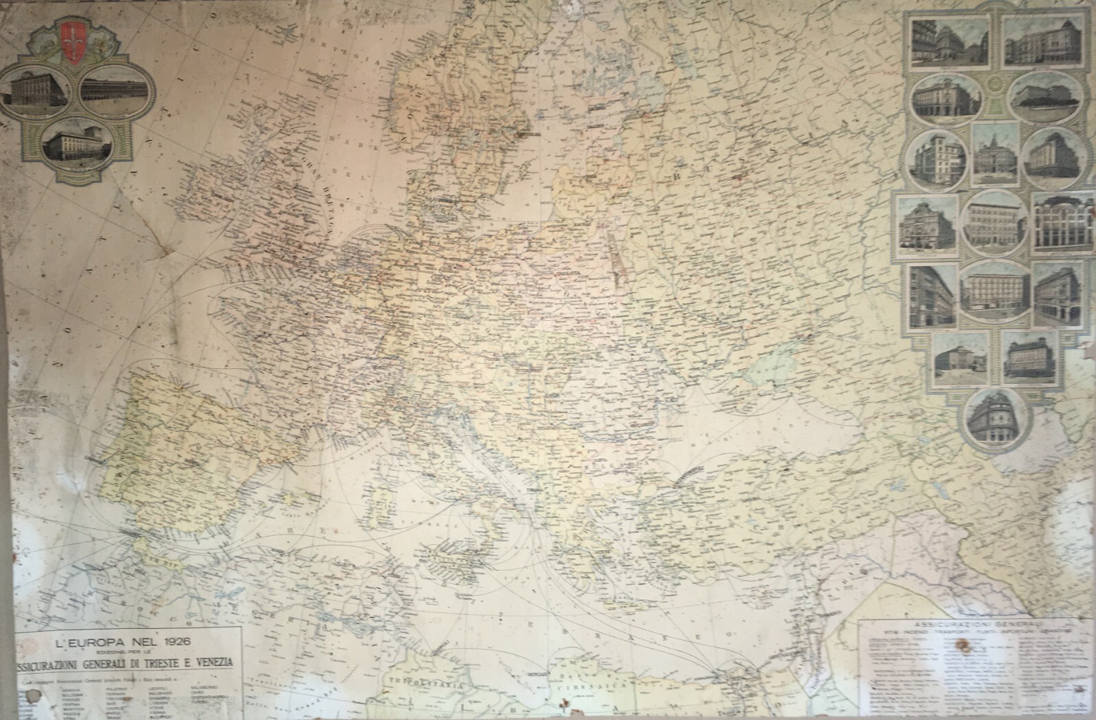Cartografia Europea: L'Europa Nel 1926   Assicurazioni Generali