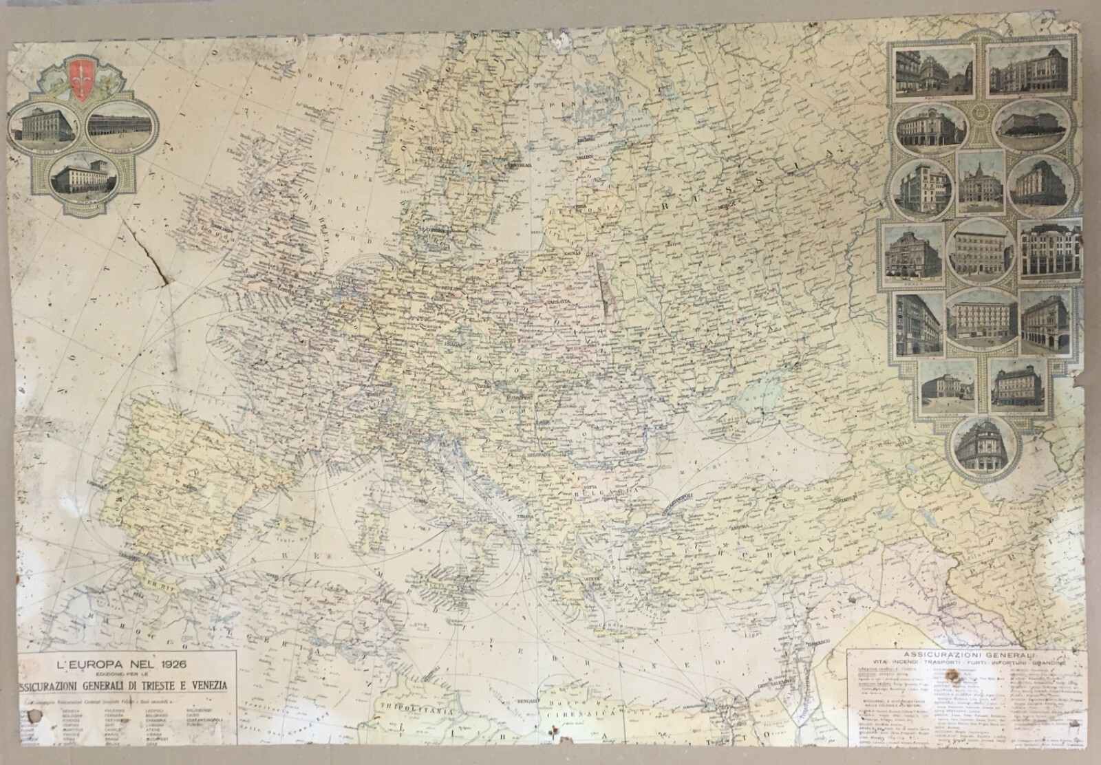 Cartografia Europea: L'Europa Nel 1926   Assicurazioni Generali