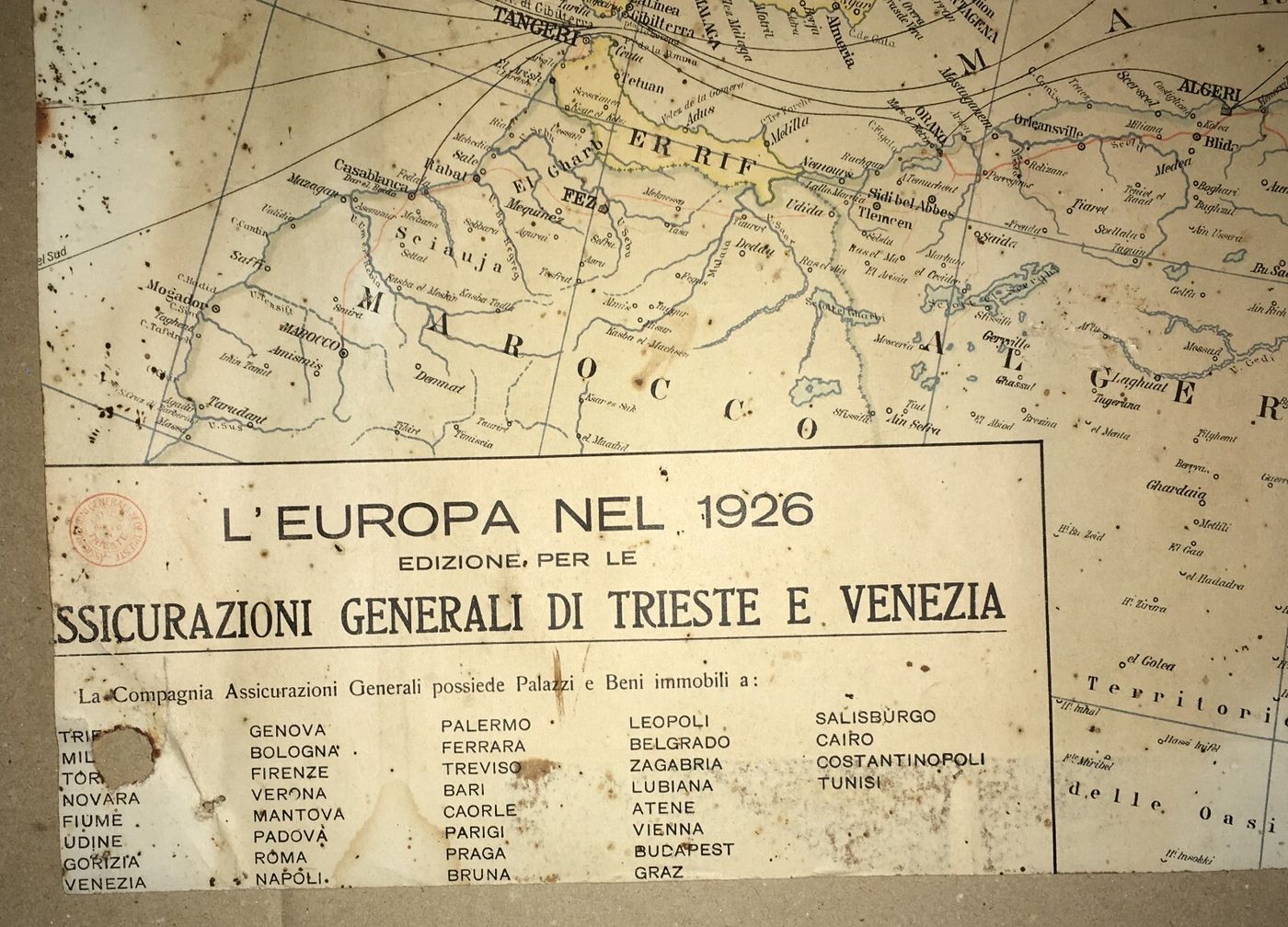 Cartografia Europea: L'Europa Nel 1926   Assicurazioni Generali