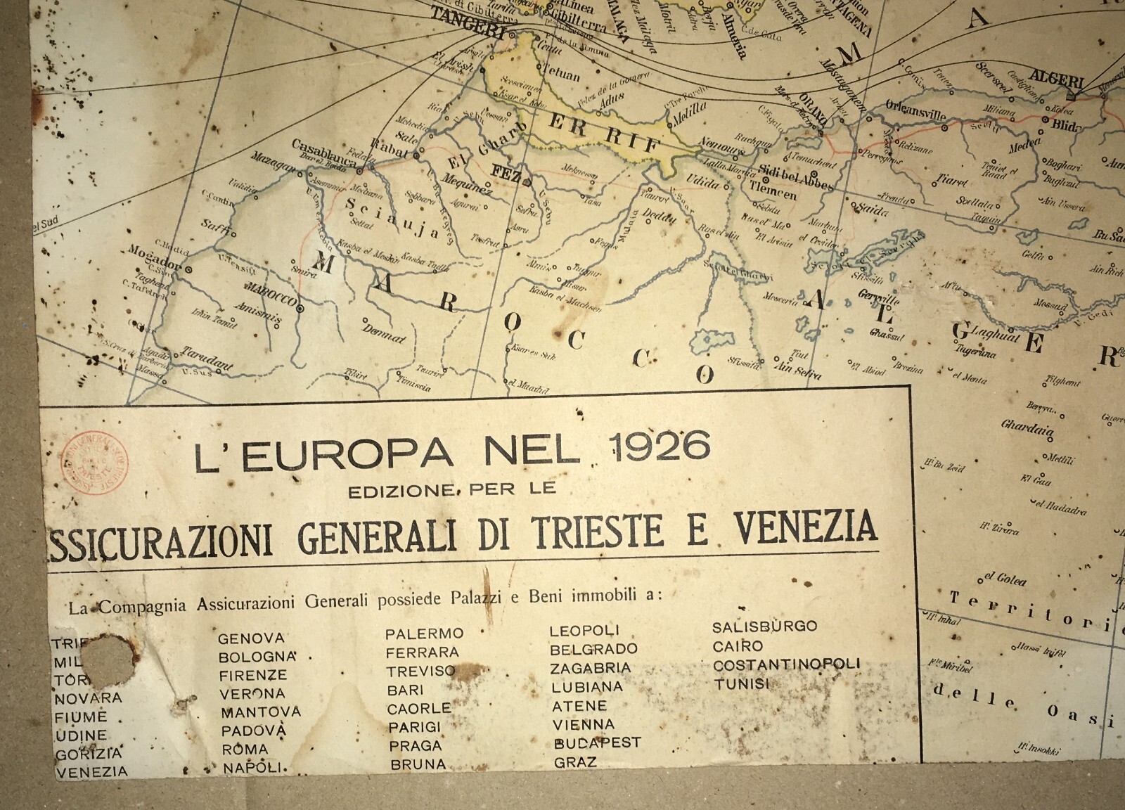 Cartografia Europea: L'Europa Nel 1926   Assicurazioni Generali