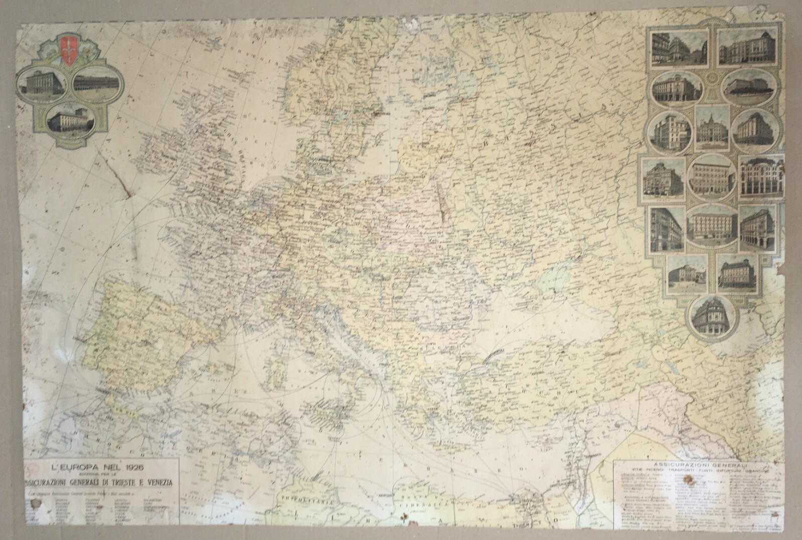 Cartografia Europea: L'Europa Nel 1926   Assicurazioni Generali