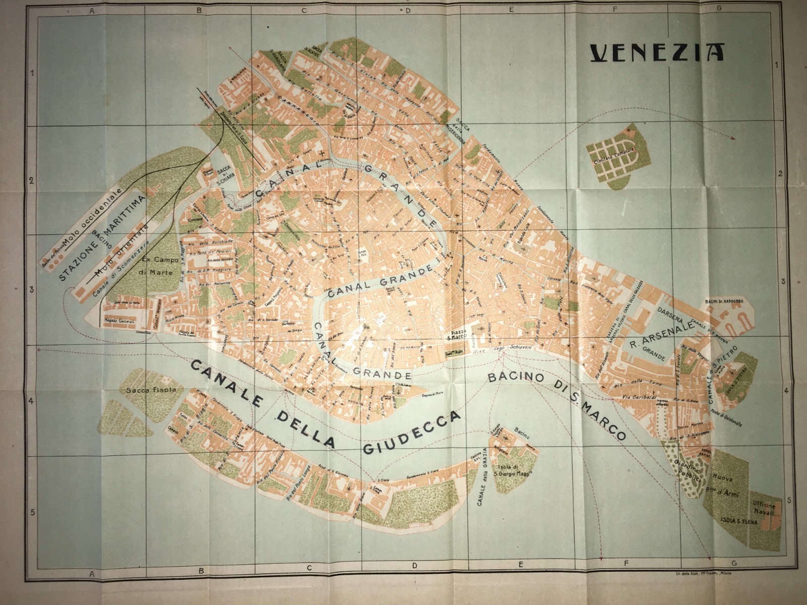 Venezia: Antica Mappa Topografica, Stradario Cittadino, Stazione Marittima E Giudecca