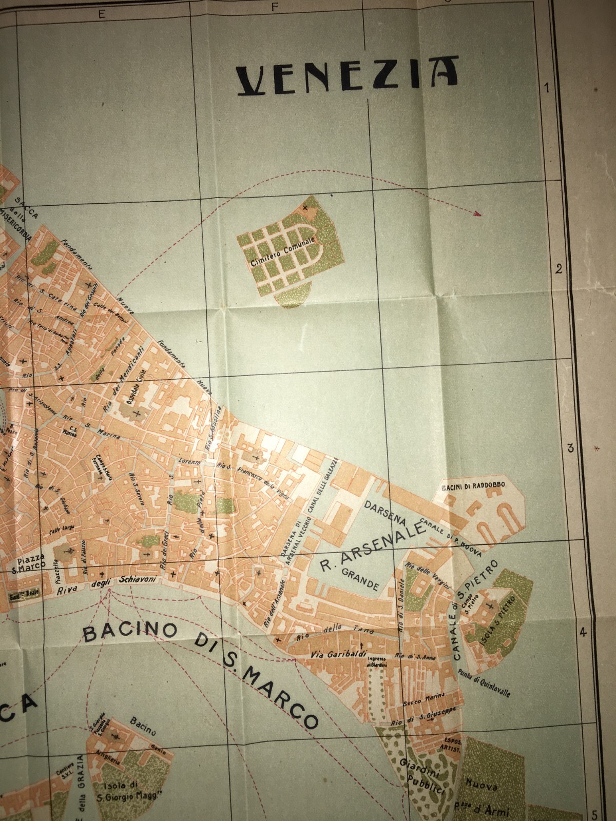 Venezia: Antica Mappa Topografica, Stradario Cittadino, Stazione Marittima E Giudecca