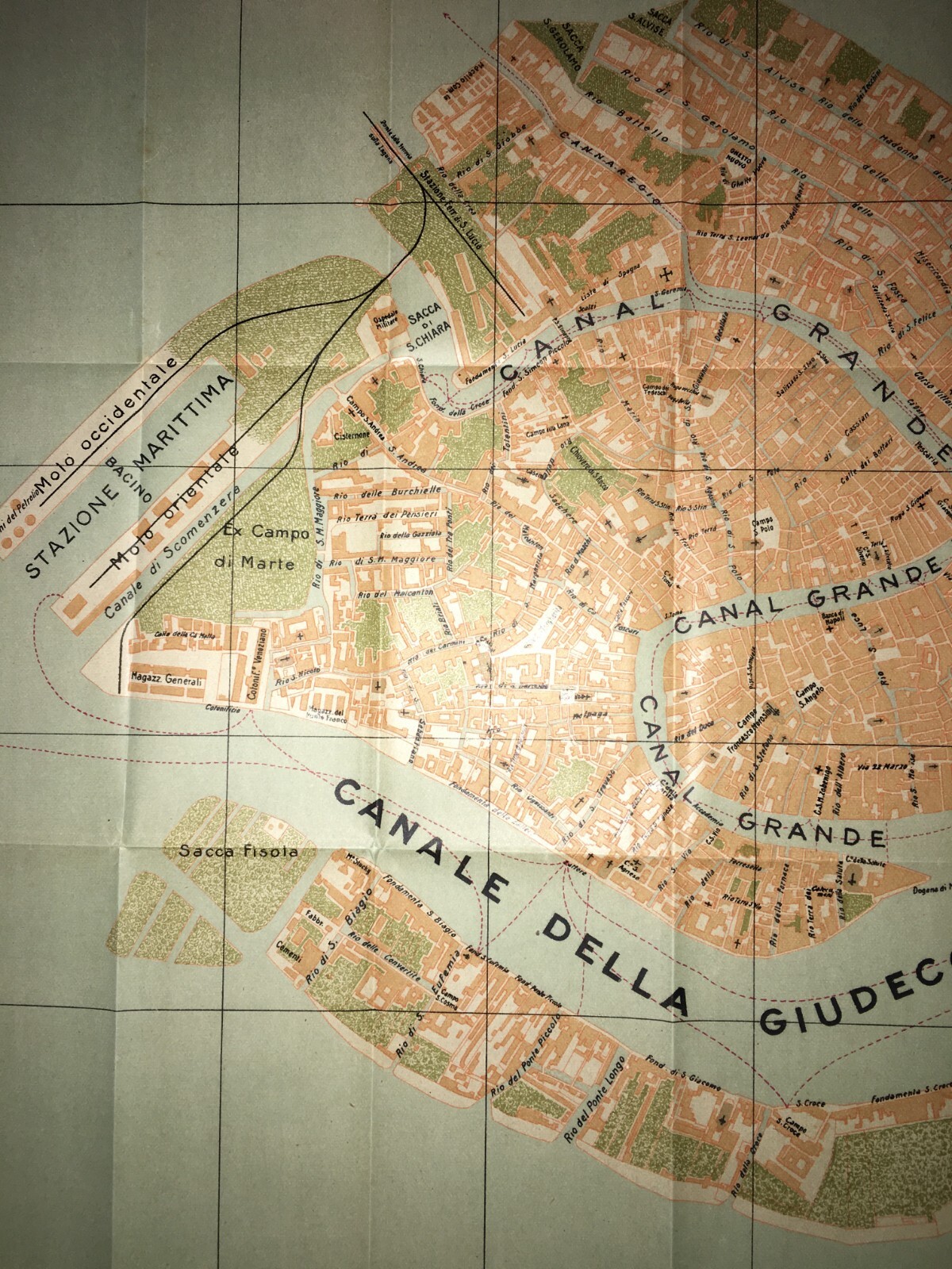 Venezia: Antica Mappa Topografica, Stradario Cittadino, Stazione Marittima E Giudecca