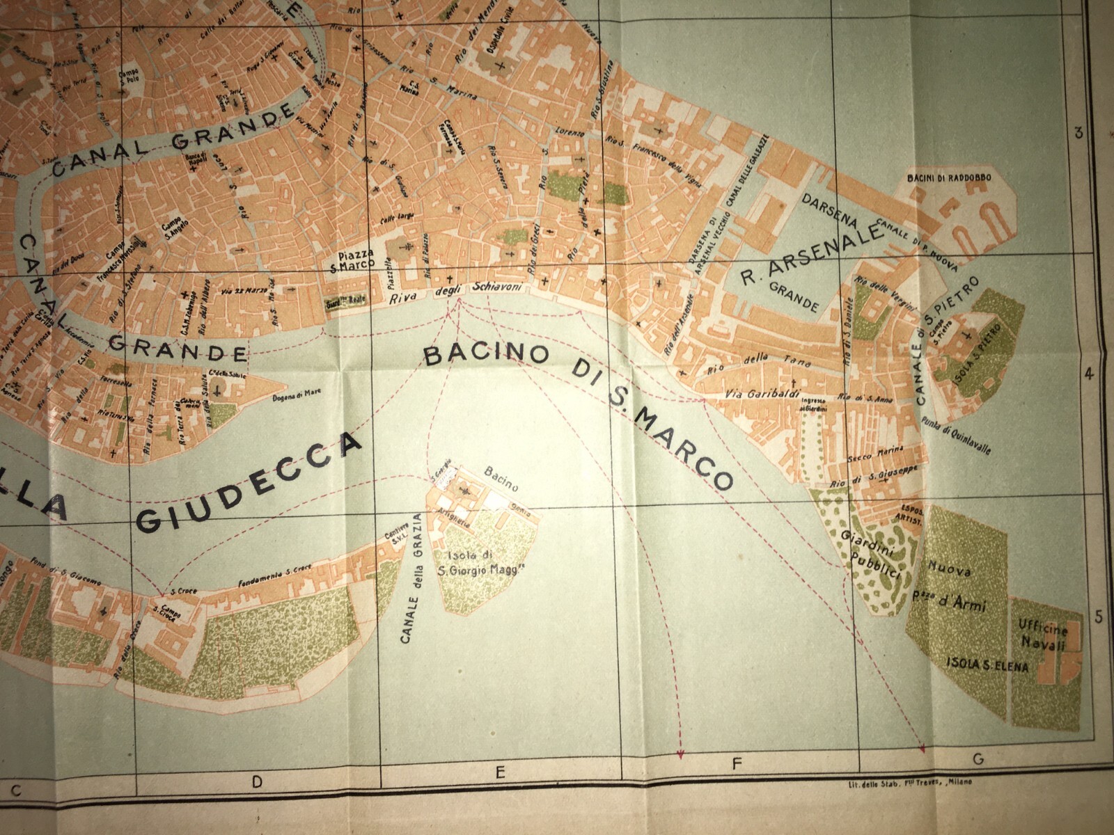 Venezia: Antica Mappa Topografica, Stradario Cittadino, Stazione Marittima E Giudecca
