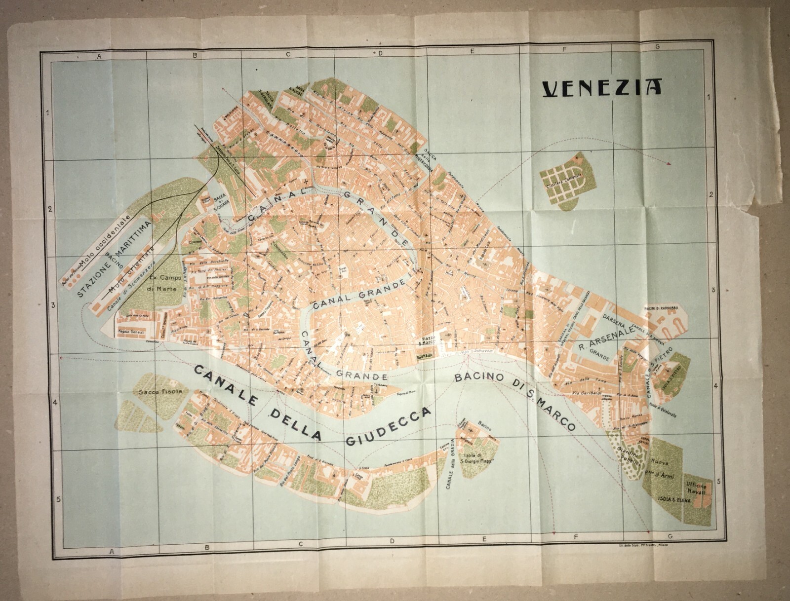 Venezia: Antica Mappa Topografica, Stradario Cittadino, Stazione Marittima E Giudecca
