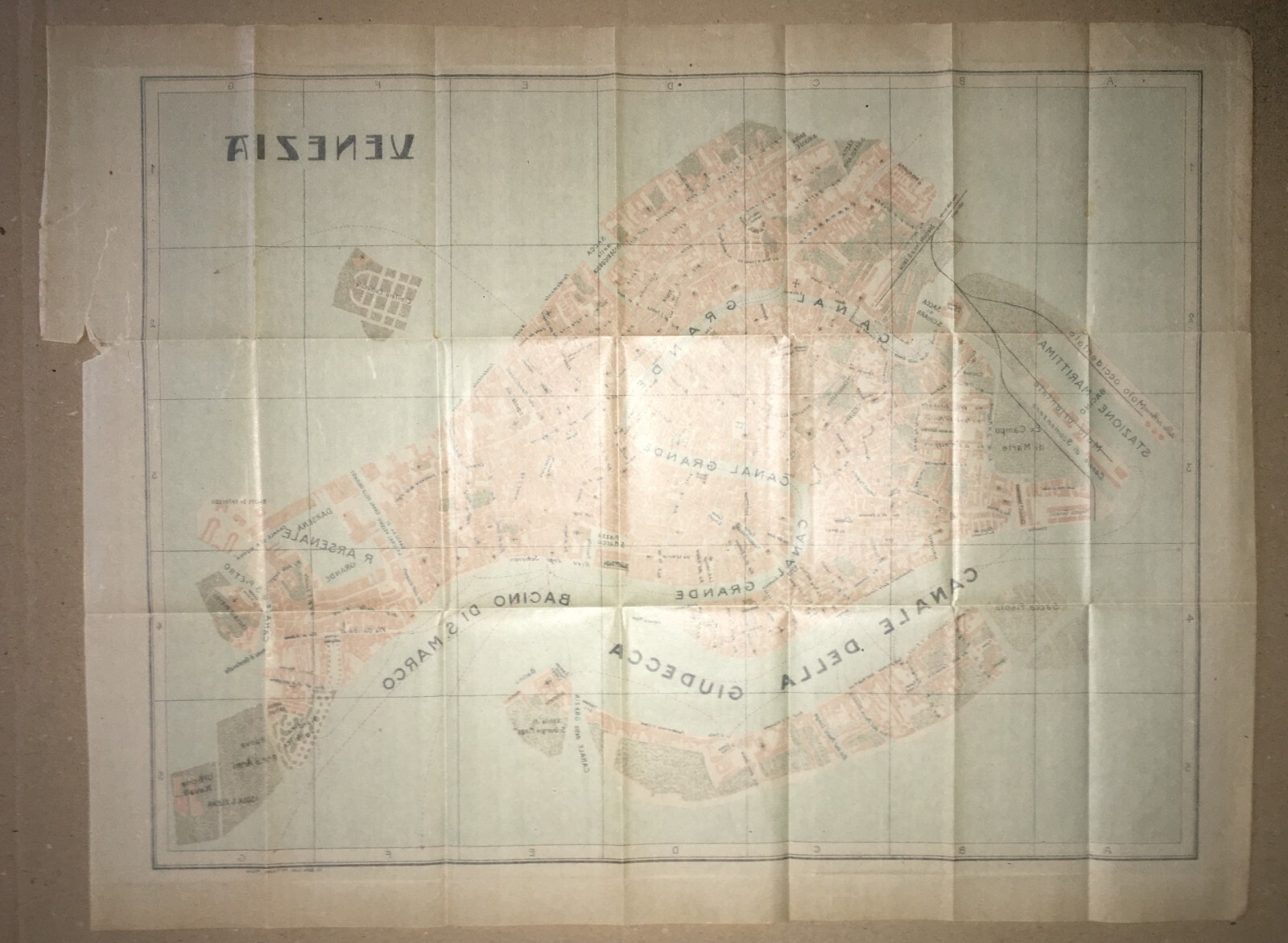 Venezia: Antica Mappa Topografica, Stradario Cittadino, Stazione Marittima E Giudecca