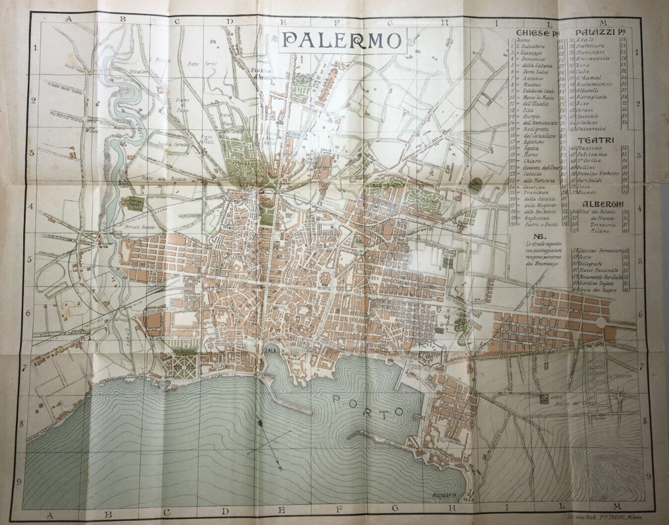 Palermo   Antica Mappa Topografica Con Stradario, Palazzi E Alberghi
