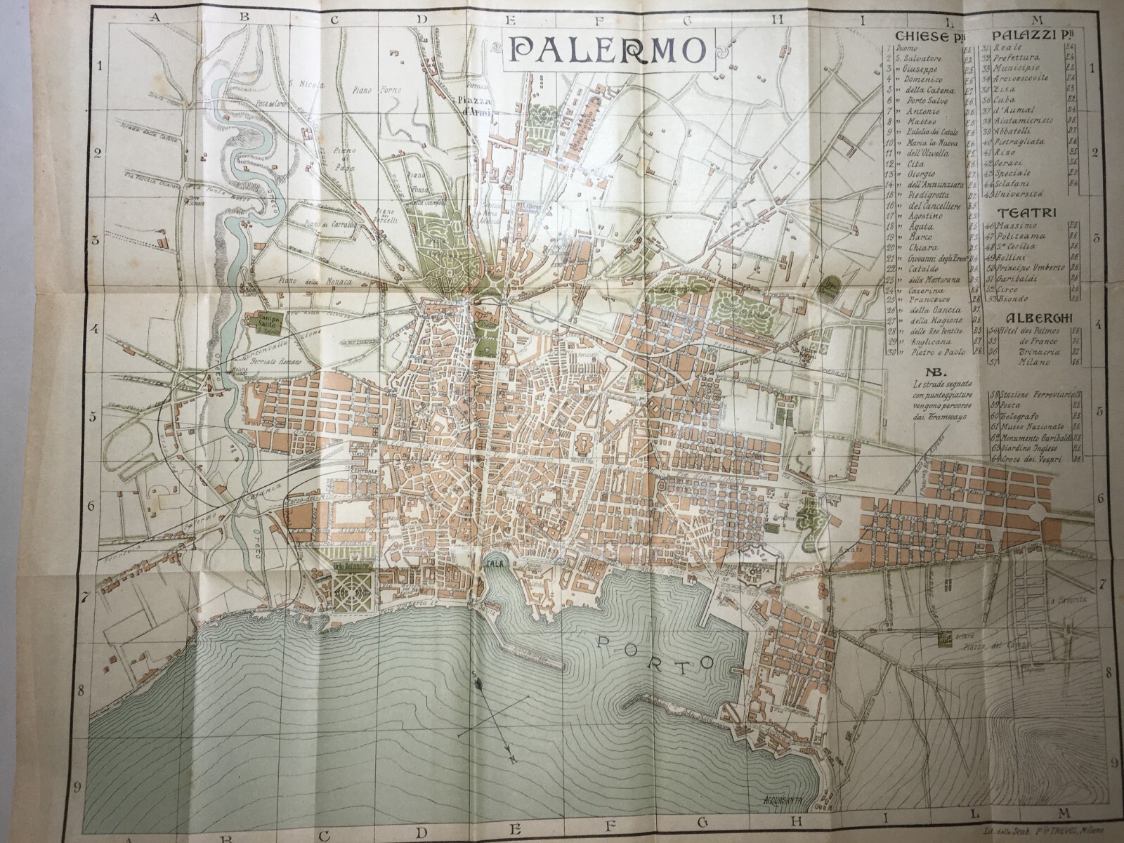Palermo   Antica Mappa Topografica Con Stradario, Palazzi E Alberghi