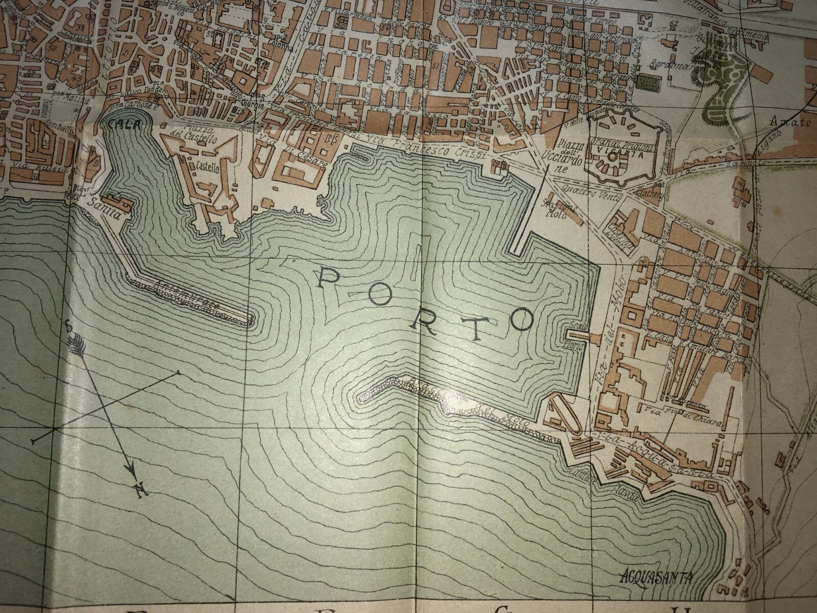 Palermo   Antica Mappa Topografica Con Stradario, Palazzi E Alberghi