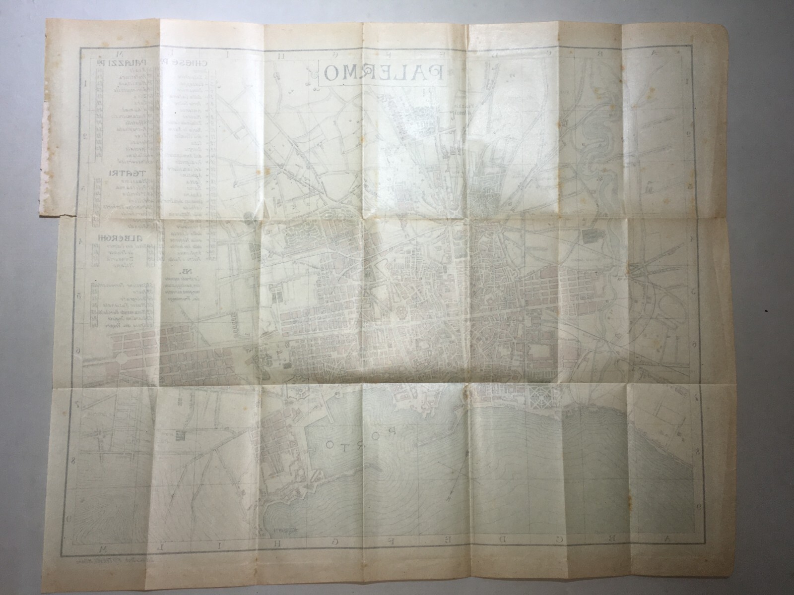 Palermo   Antica Mappa Topografica Con Stradario, Palazzi E Alberghi