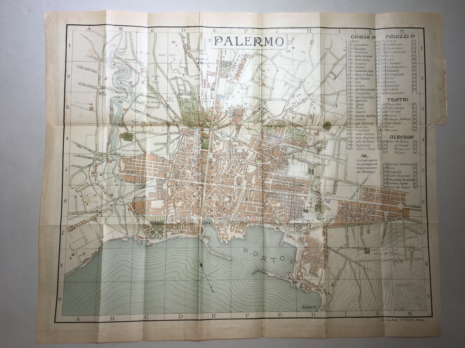 Palermo   Antica Mappa Topografica Con Stradario, Palazzi E Alberghi