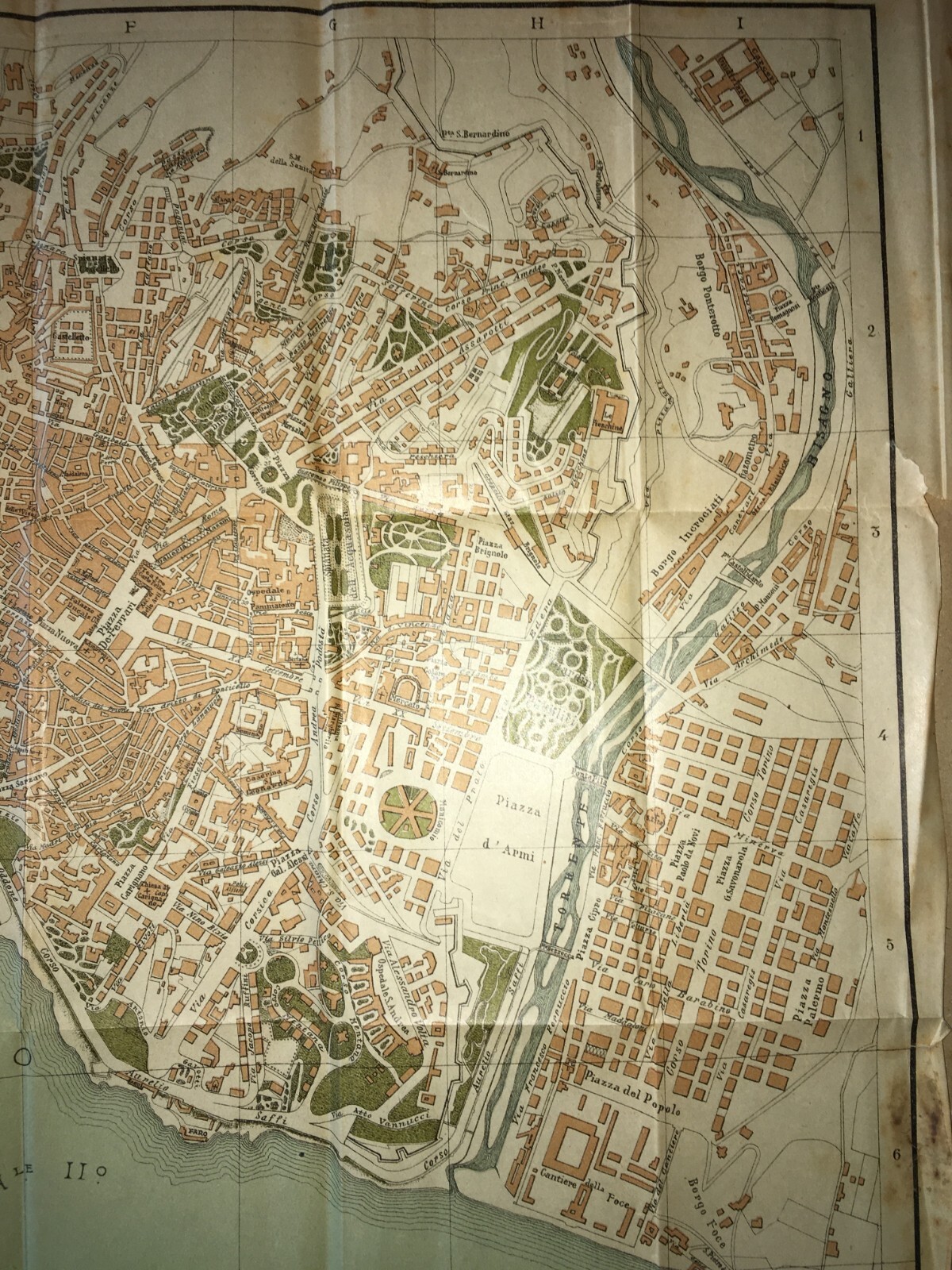 Genova: Antica Mappa Topografica E Stradario Cittadino Con Palazzi, Chiese, Teatri E Porto