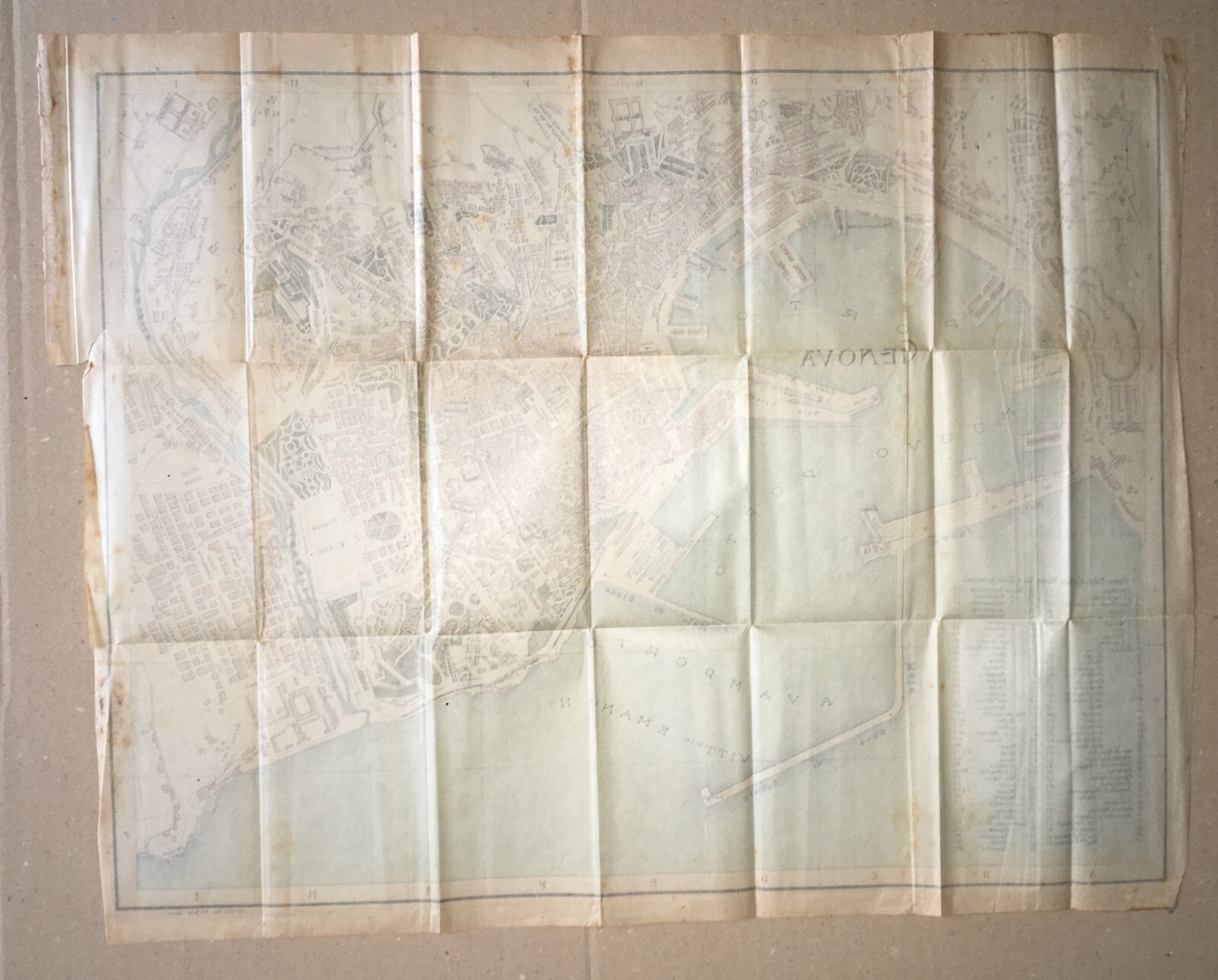 Genova: Antica Mappa Topografica E Stradario Cittadino Con Palazzi, Chiese, Teatri E Porto