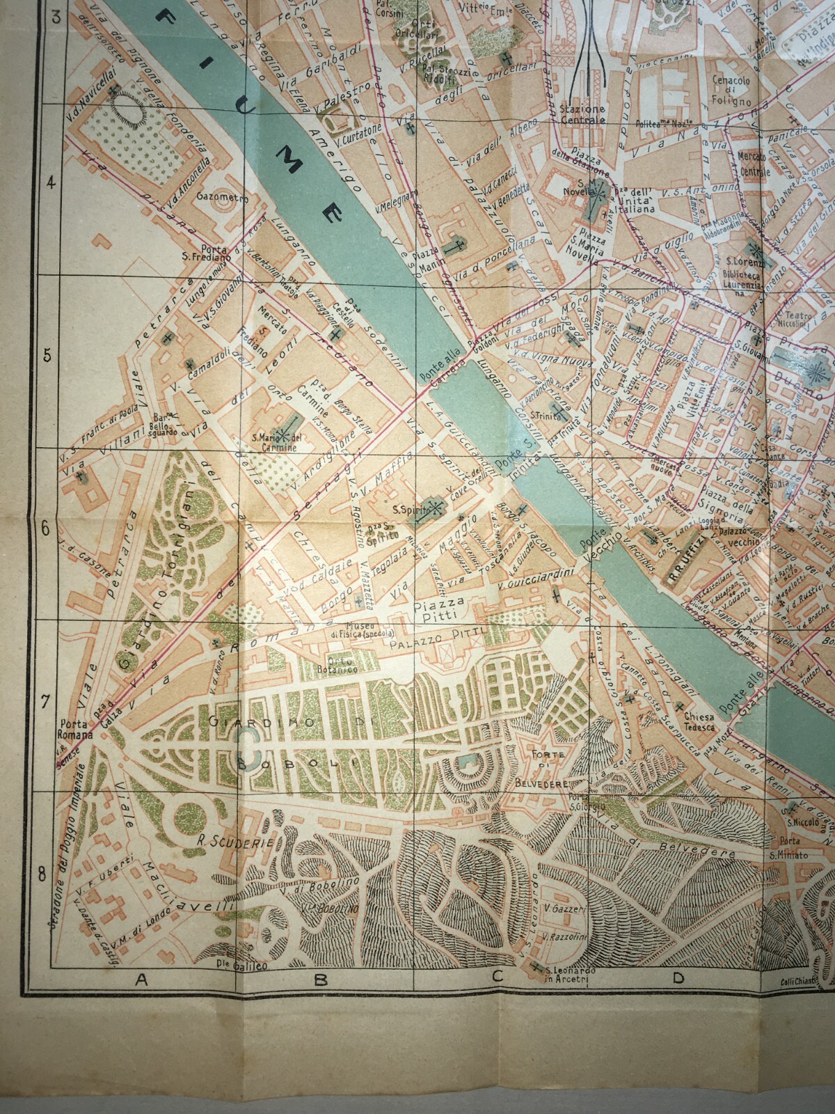 Firenze: Antica Mappa Topografica E Stradario Cittadino Con Palazzi, Chiese E Giardini