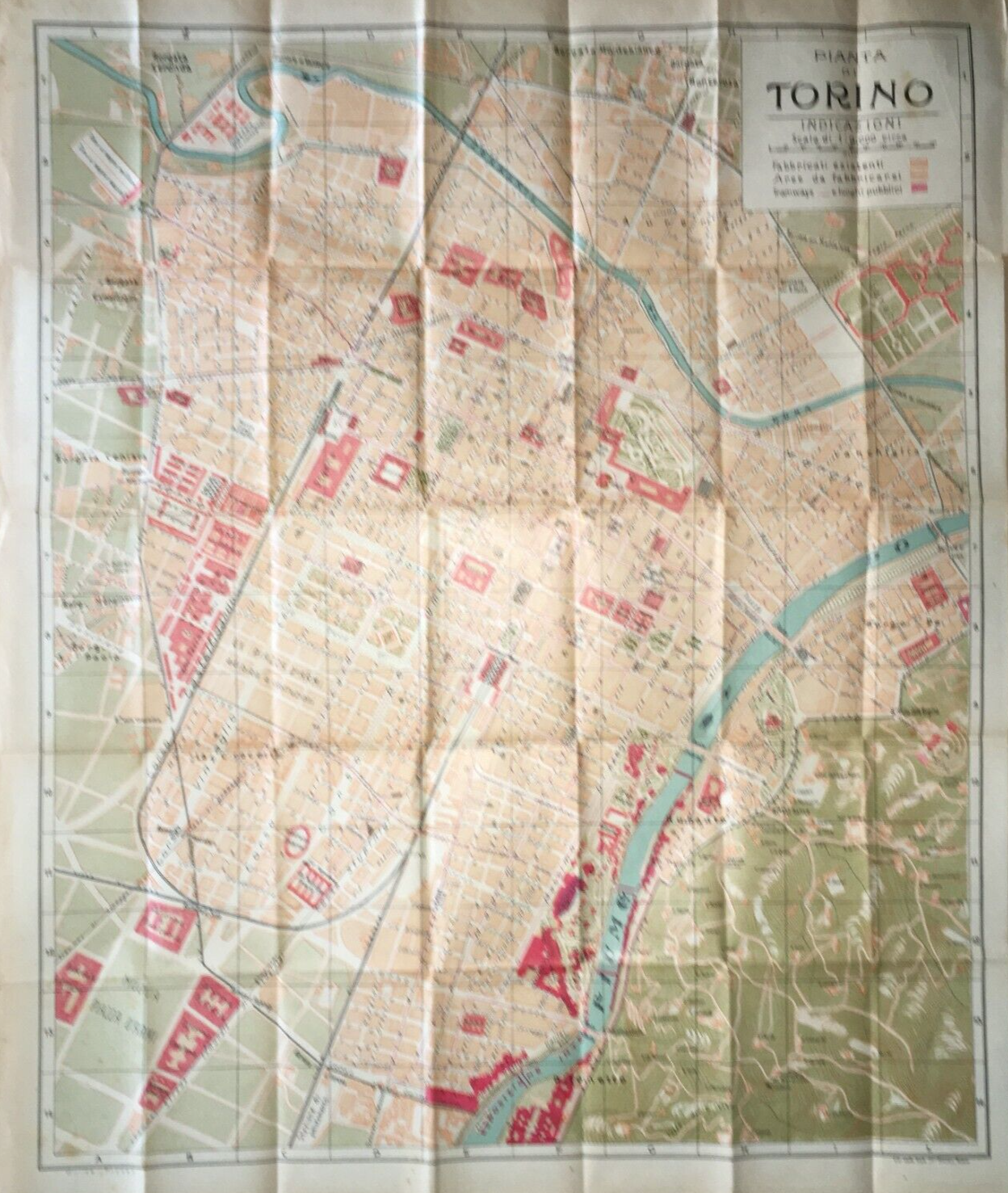 Torino: Antica Mappa Topografica, Stradario Cittadino, Palazzi, Chiese, Ospedali, 1910 Circa