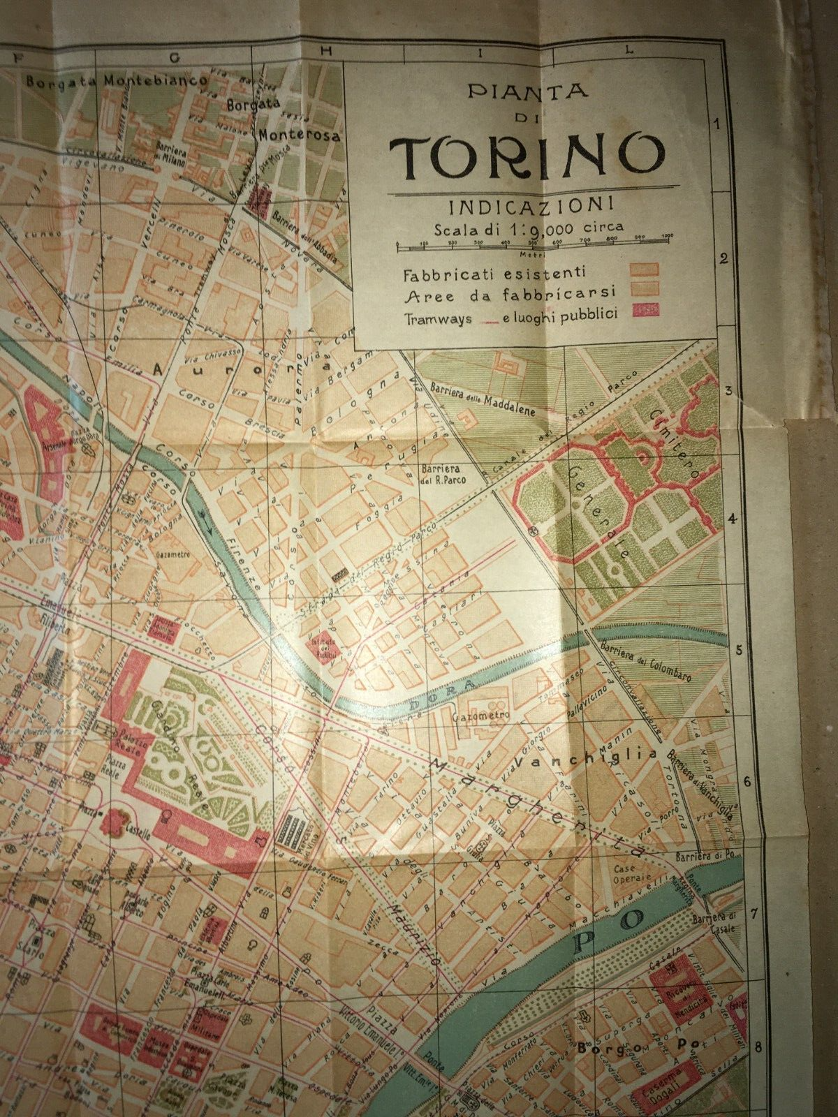 Torino: Antica Mappa Topografica, Stradario Cittadino, Palazzi, Chiese, Ospedali, 1910 Circa