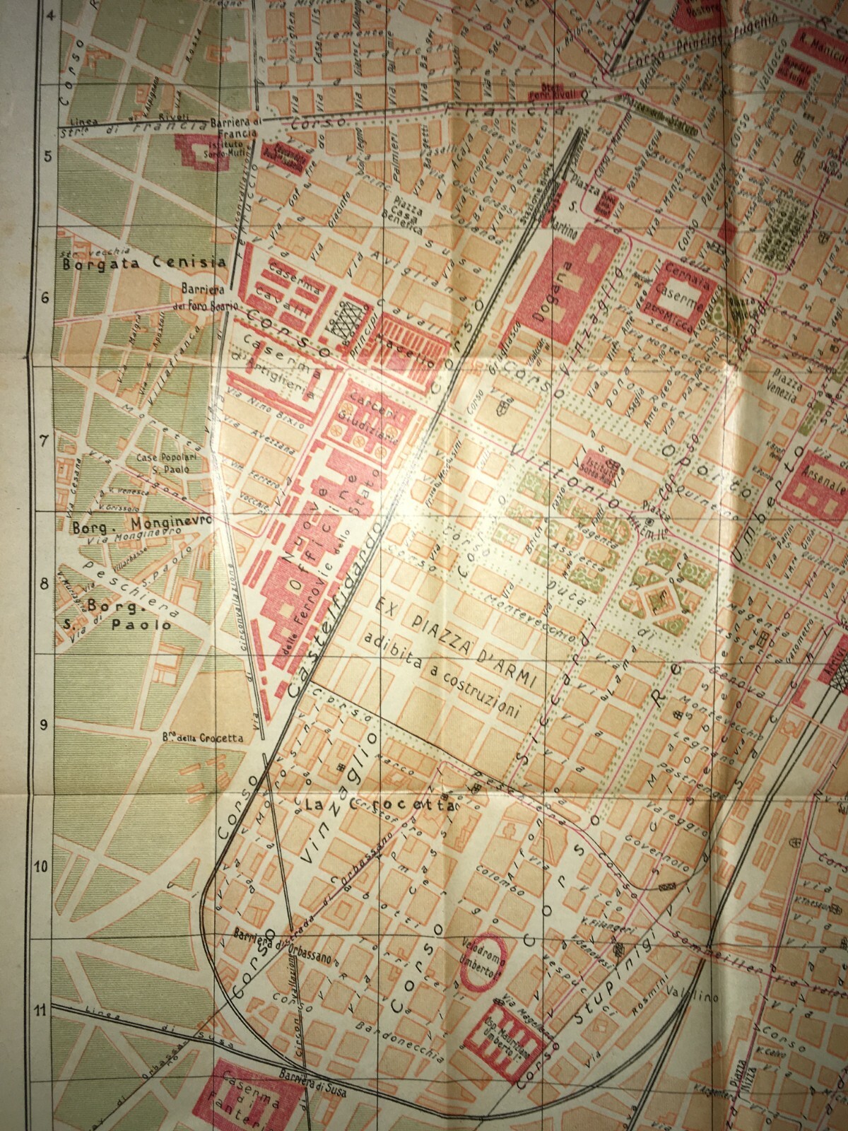 Torino: Antica Mappa Topografica, Stradario Cittadino, Palazzi, Chiese, Ospedali, 1910 Circa