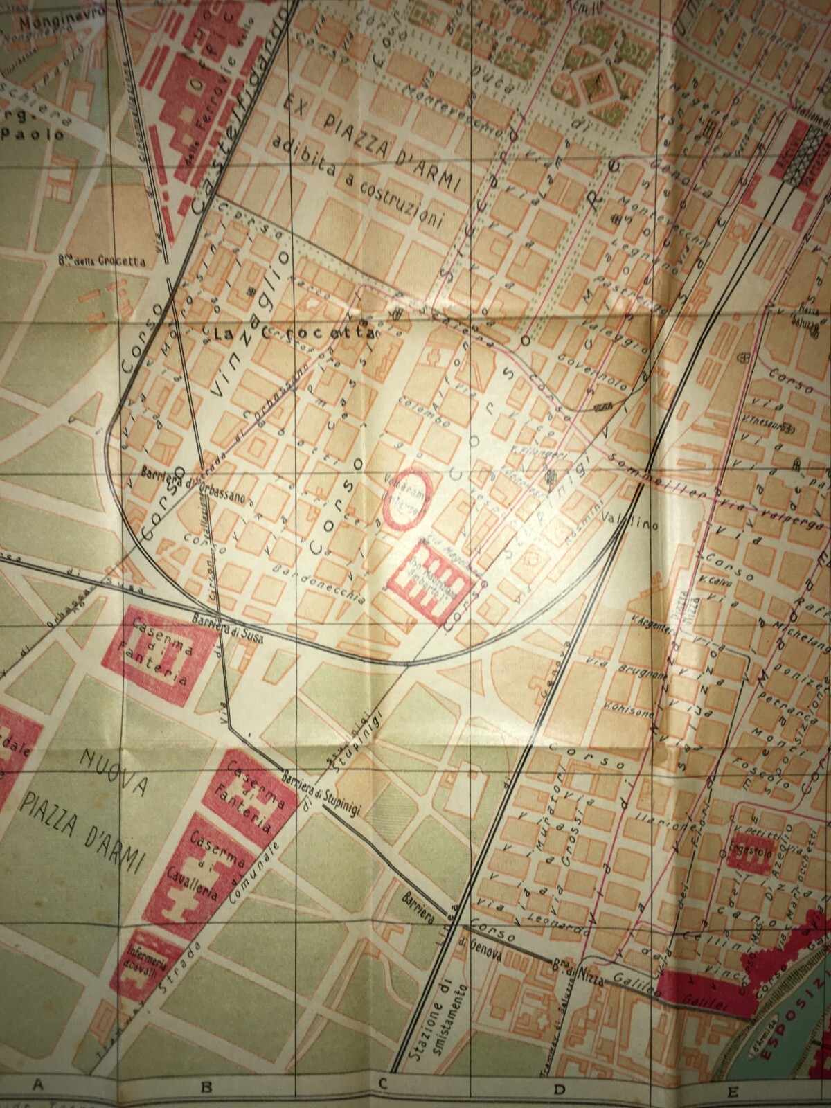Torino: Antica Mappa Topografica, Stradario Cittadino, Palazzi, Chiese, Ospedali, 1910 Circa