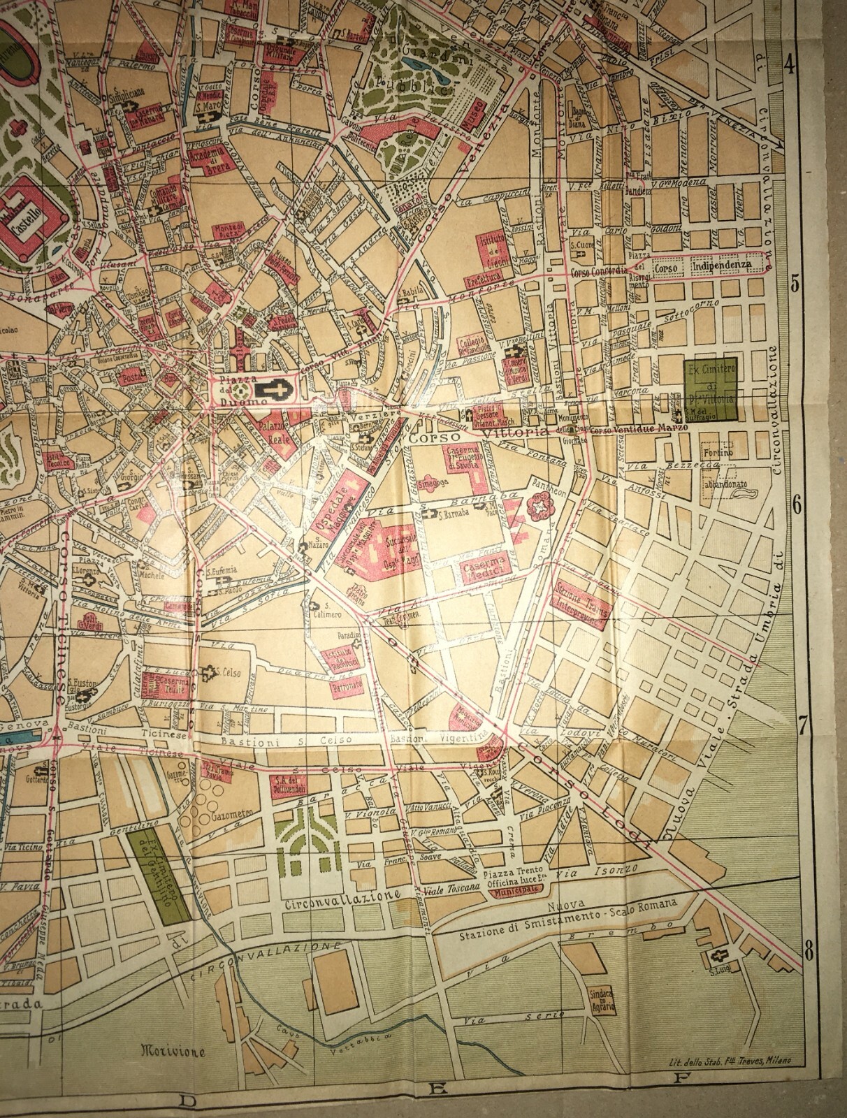 Milano: Antica Mappa Topografica, Stradario Cittadino E Giardini