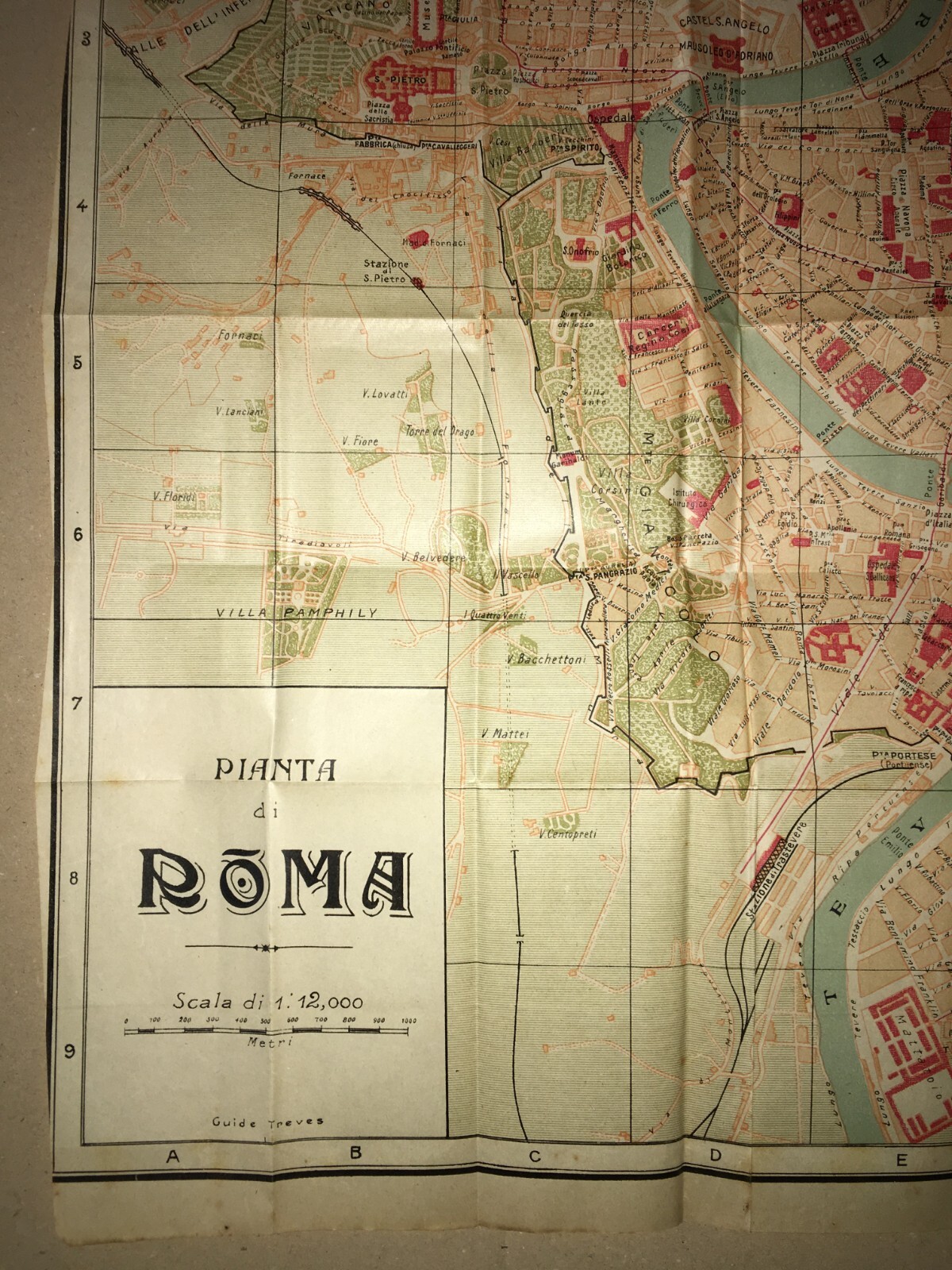 Roma   Antica Mappa Topografica, Stradario Cittadino E Tramvie (1910 Circa)