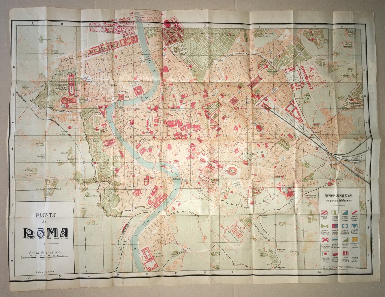 Roma   Antica Mappa Topografica, Stradario Cittadino E Tramvie (1910 Circa)