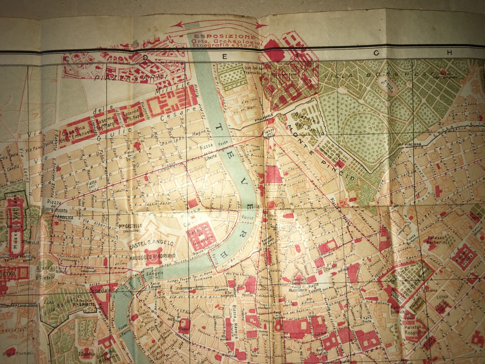 Roma   Antica Mappa Topografica, Stradario Cittadino E Tramvie (1910 Circa)
