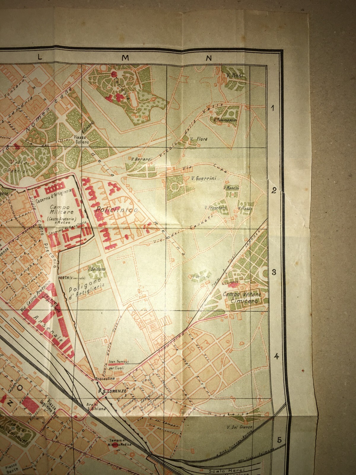 Roma   Antica Mappa Topografica, Stradario Cittadino E Tramvie (1910 Circa)