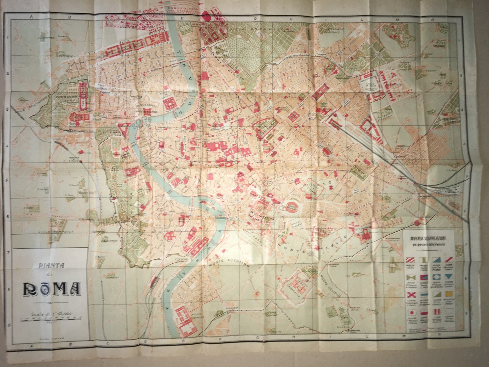 Roma   Antica Mappa Topografica, Stradario Cittadino E Tramvie (1910 Circa)