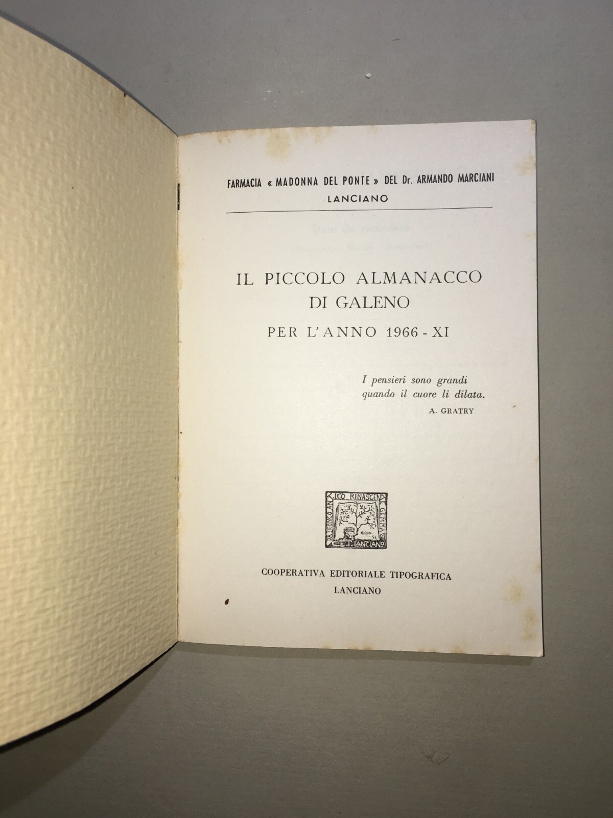 Abruzzo: Lanciano, Farmacia Marciani, Almanacco Per Il 1966, Pescocostanzo E Folklore