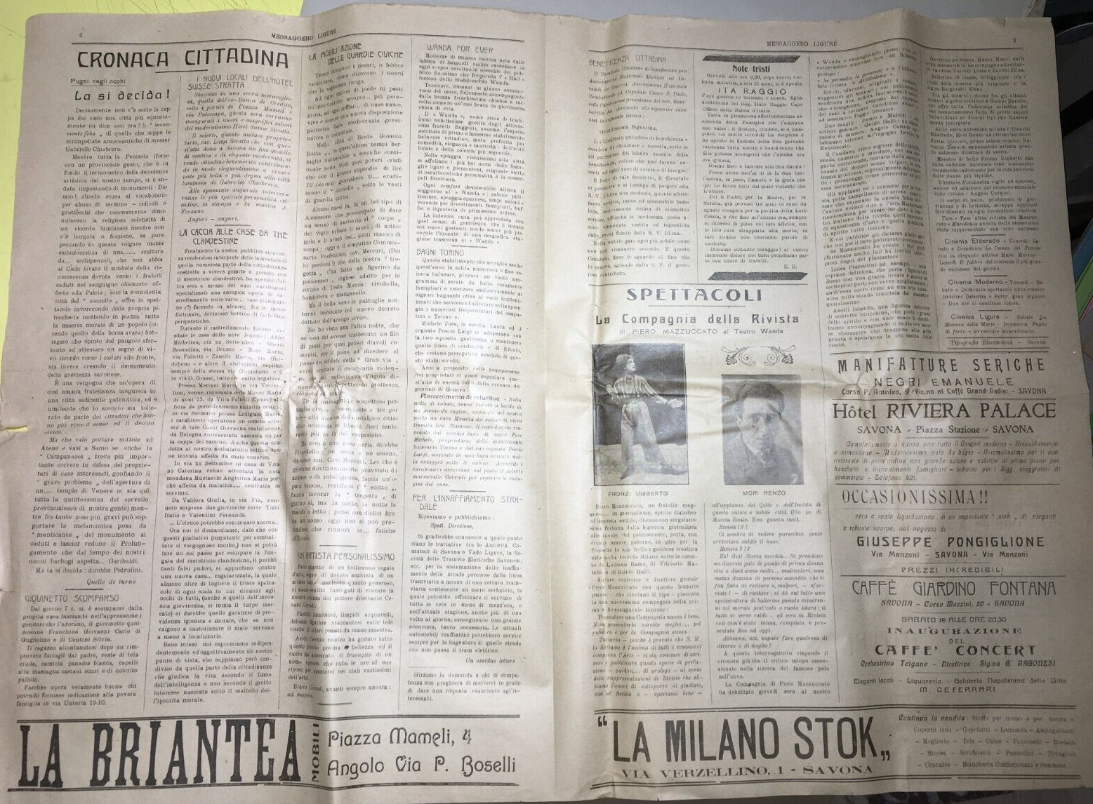 Messaggero Ligure Savona, Stefano Orioli, Fascismo, Teatro E Cinema Giornale 1924